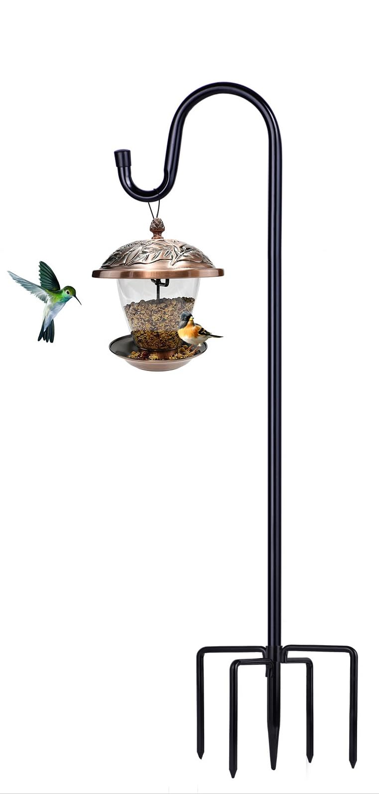shepherd's pole for hanging plants Shepherd Hooks For Outdoor, 1 Pack 46 Inch Bird Feeder Pole With 5 Pro