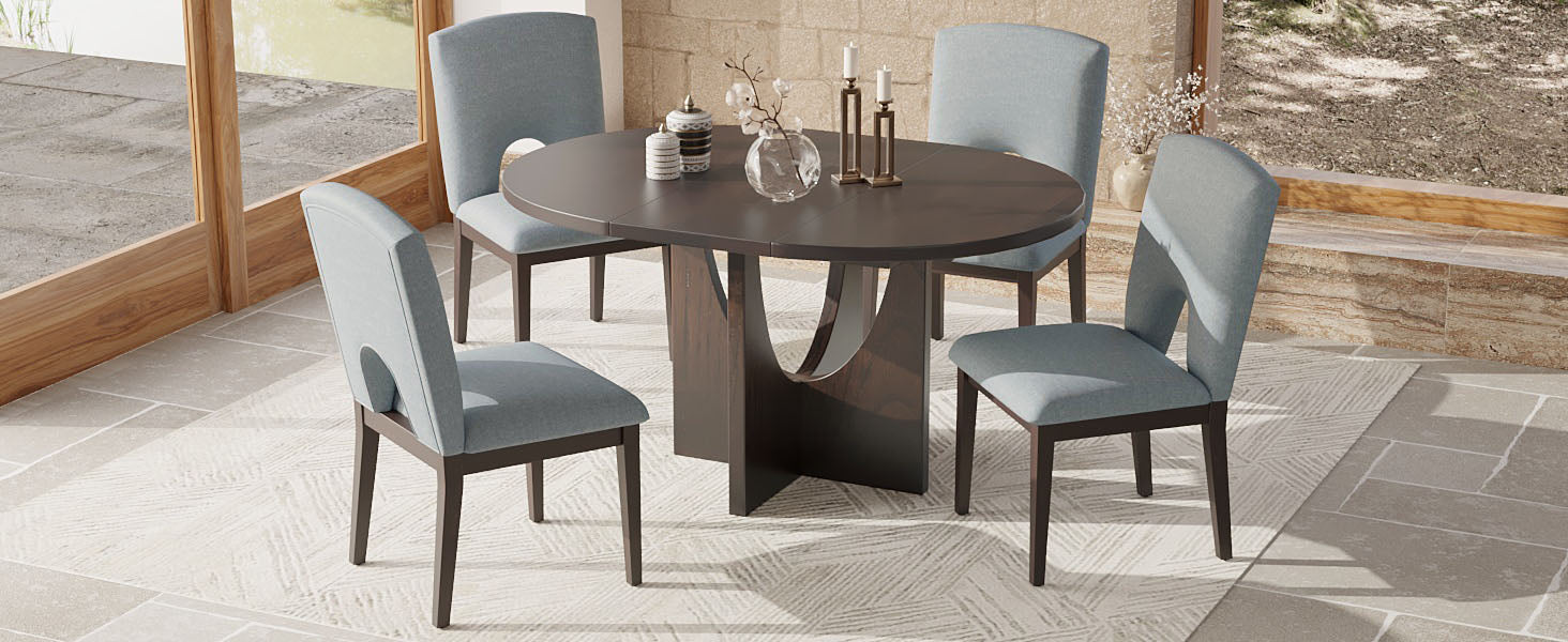 Modern 5 Piece Extendable Round Dining Table Set With 16.2Inch Removab