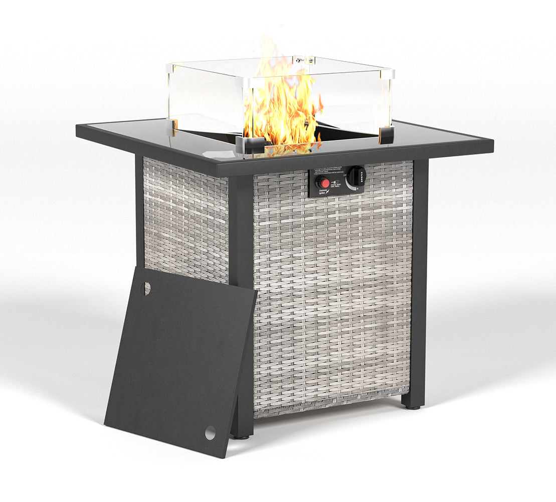 28 Inch Propane Fire Pit Table, Rattan Wicker Look, 50000 Btu Gas Fi