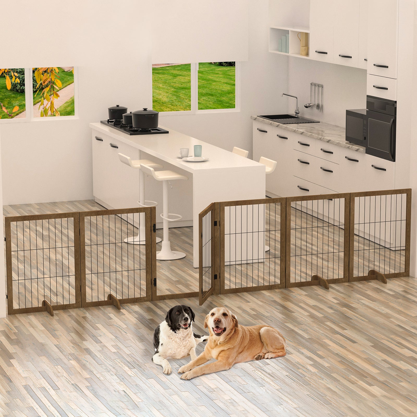 Dog Gate With Door Pet Dog Fence Barrier Panels 144 Inch Wide 32 Inc