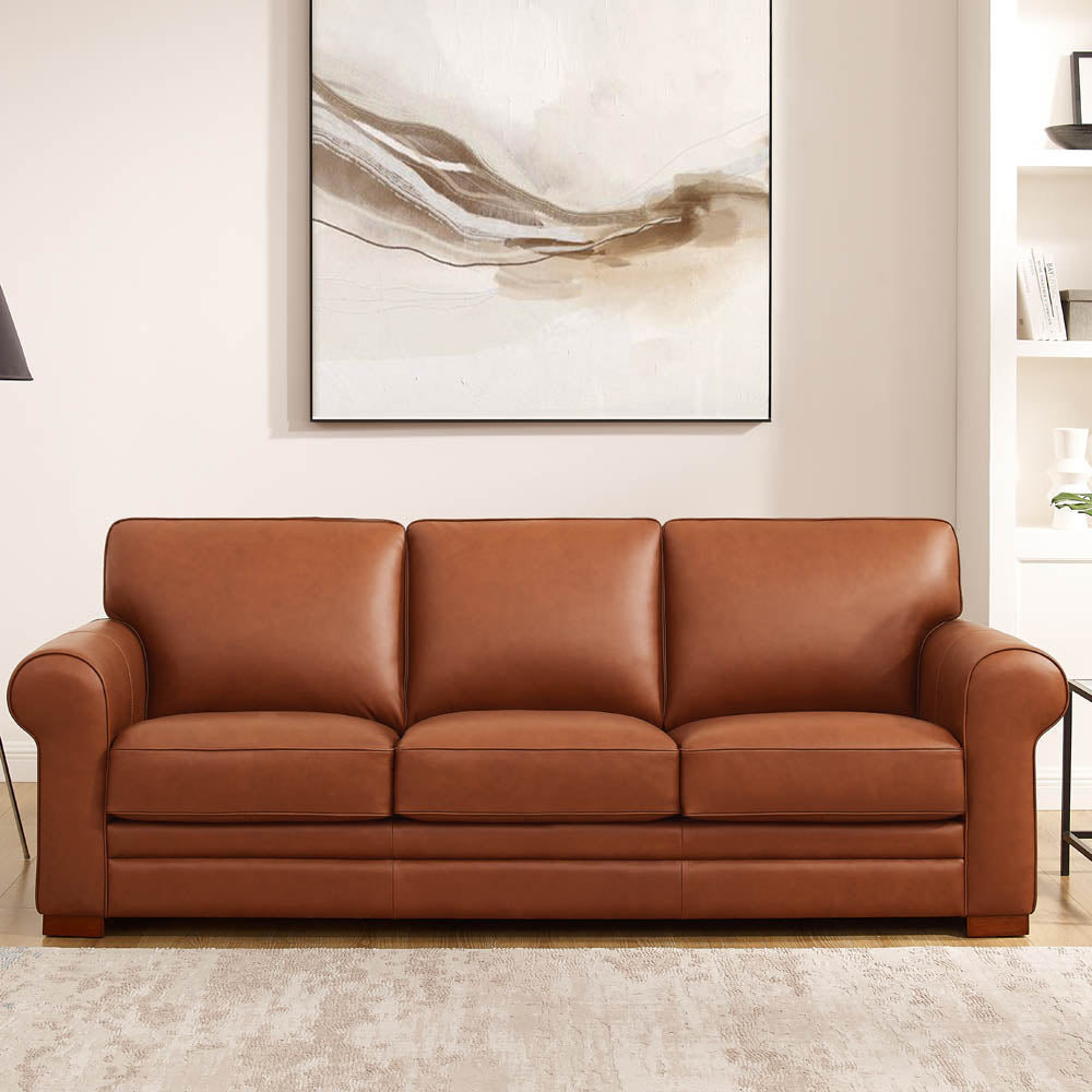 Brookfield Leather Sofa Brown Genuine Leather Wood Primary Living Spac