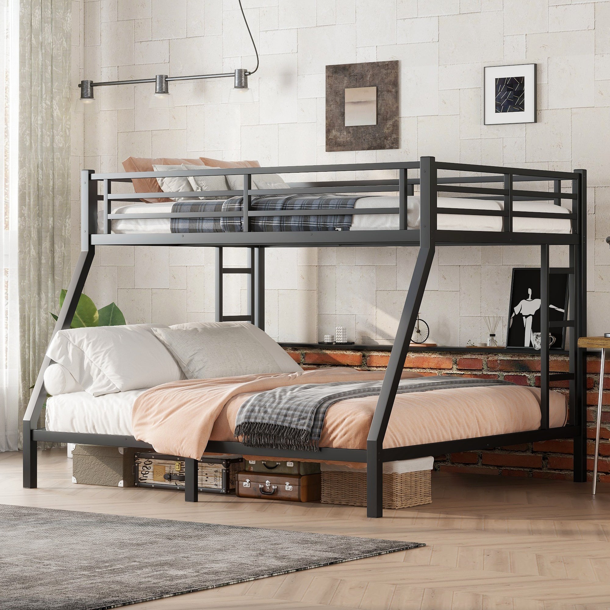 Metal Full Xl Over King Bunk Bed For Teens And Adults,Space Saving Noi