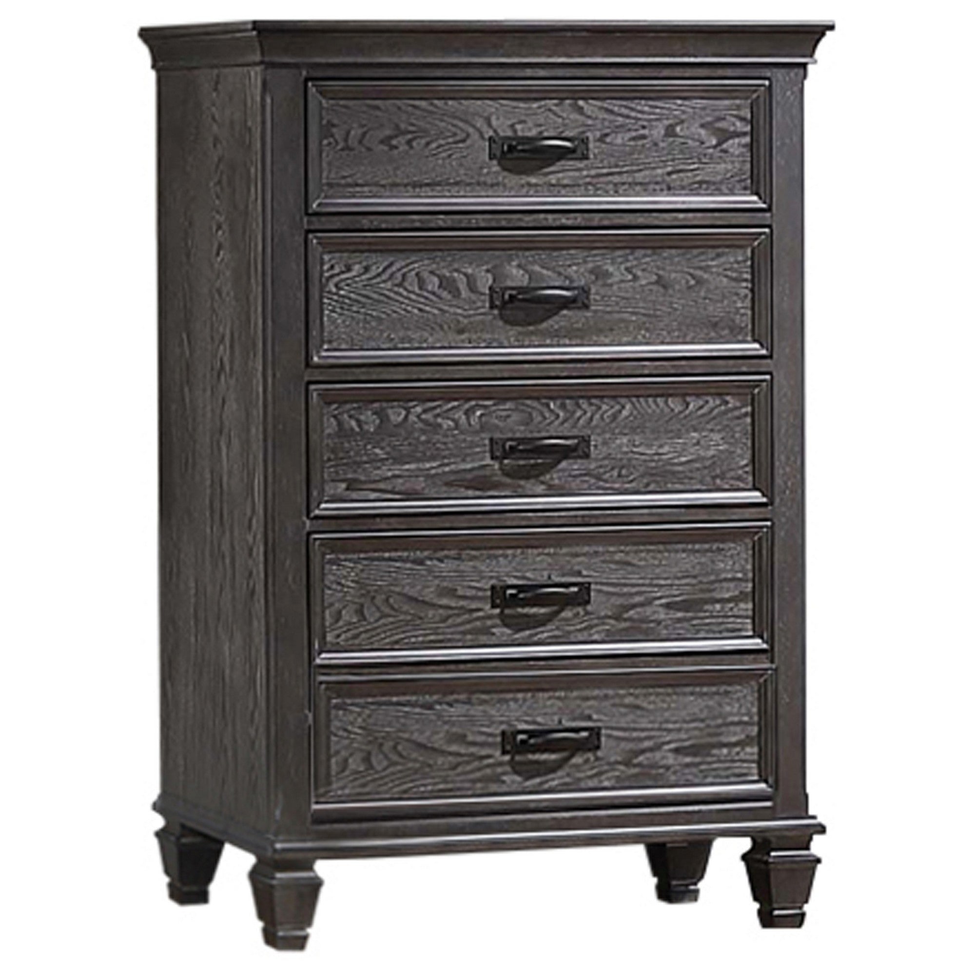Eli 52 Inch Tall Dresser Chest, 5 Drawers, Bar Handles, Weathered Brow Eli 52 Inch Tall Dresser Chest, 5 Drawers, Bar Handles, Weathered Brow
