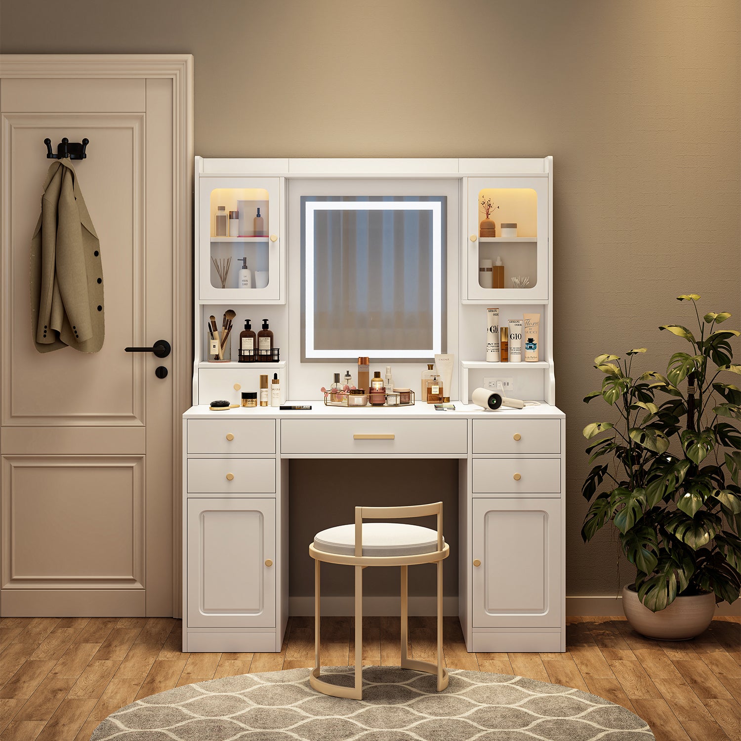 Large Vanity Table Set Makeup Vanity Dressing Table With Mirror, 6 Drawers & Shelves, Dresser Desk White White Drawer 5 Drawers & Above Bedroom Shelf ... Large Vanity Table Set Makeup Vanity Dressing Table With Mirror, 6 Drawers & Shelves, Dresser Desk White White Drawer 5 Drawers & Above Bedroom Shelf ...