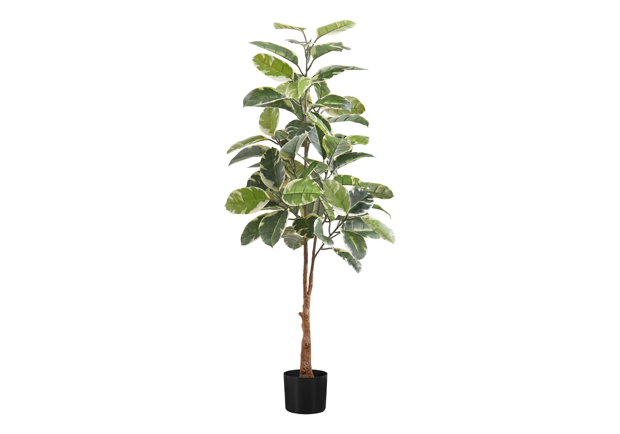 artificial standing plants indoor Artificial Plant, 52" Tall, Rubber Tree, Indoor, Faux, Fake, Floor, Greenery, Potted, Real Touch, Decorative, Green Leaves, Black Pot Green Foam