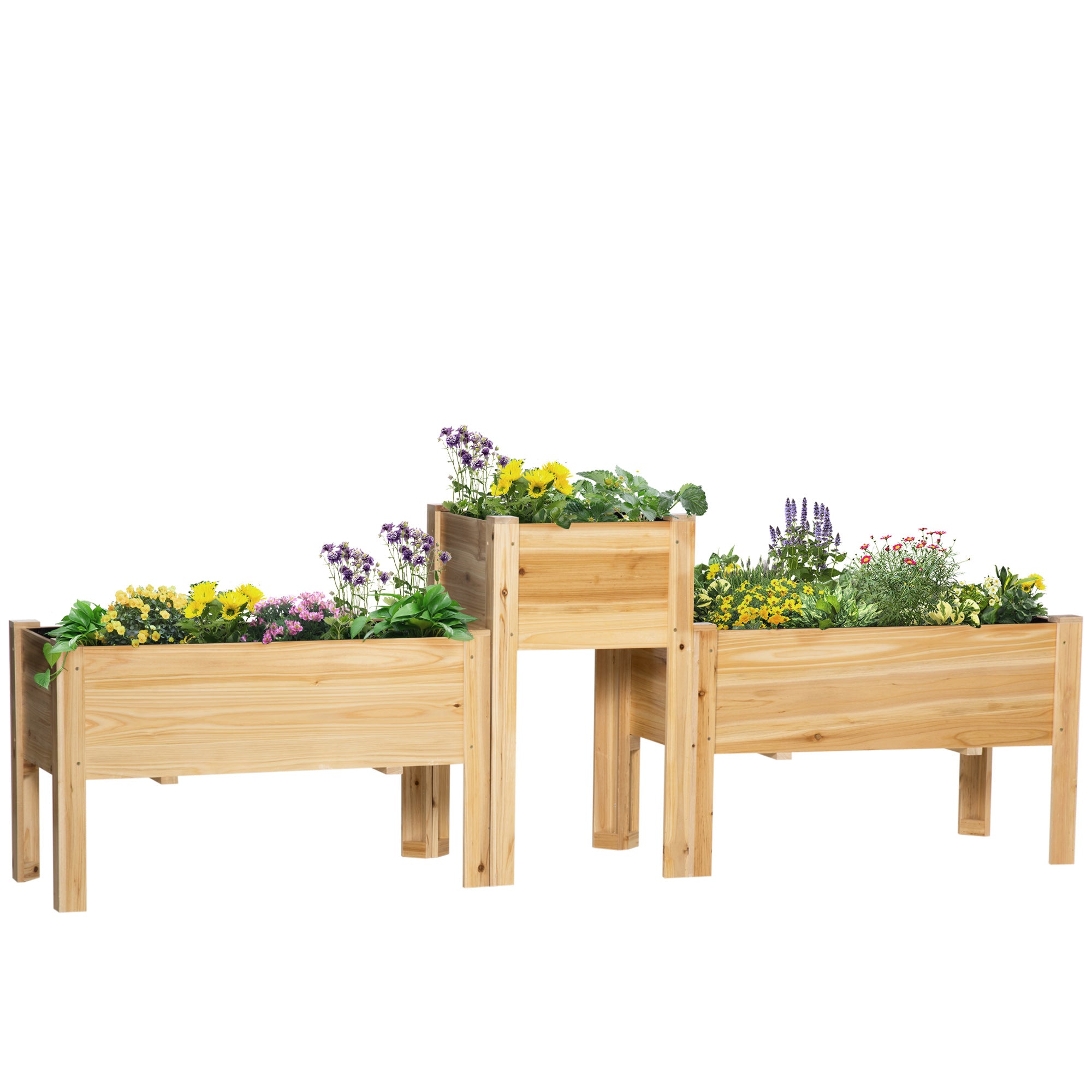 Outsunny Raised Garden Bed Set Of 3, Wooden Elevated Planter Box With Legs And Bed Liner, For Backyard And Patio To Grow Vegetables, Herbs, And
