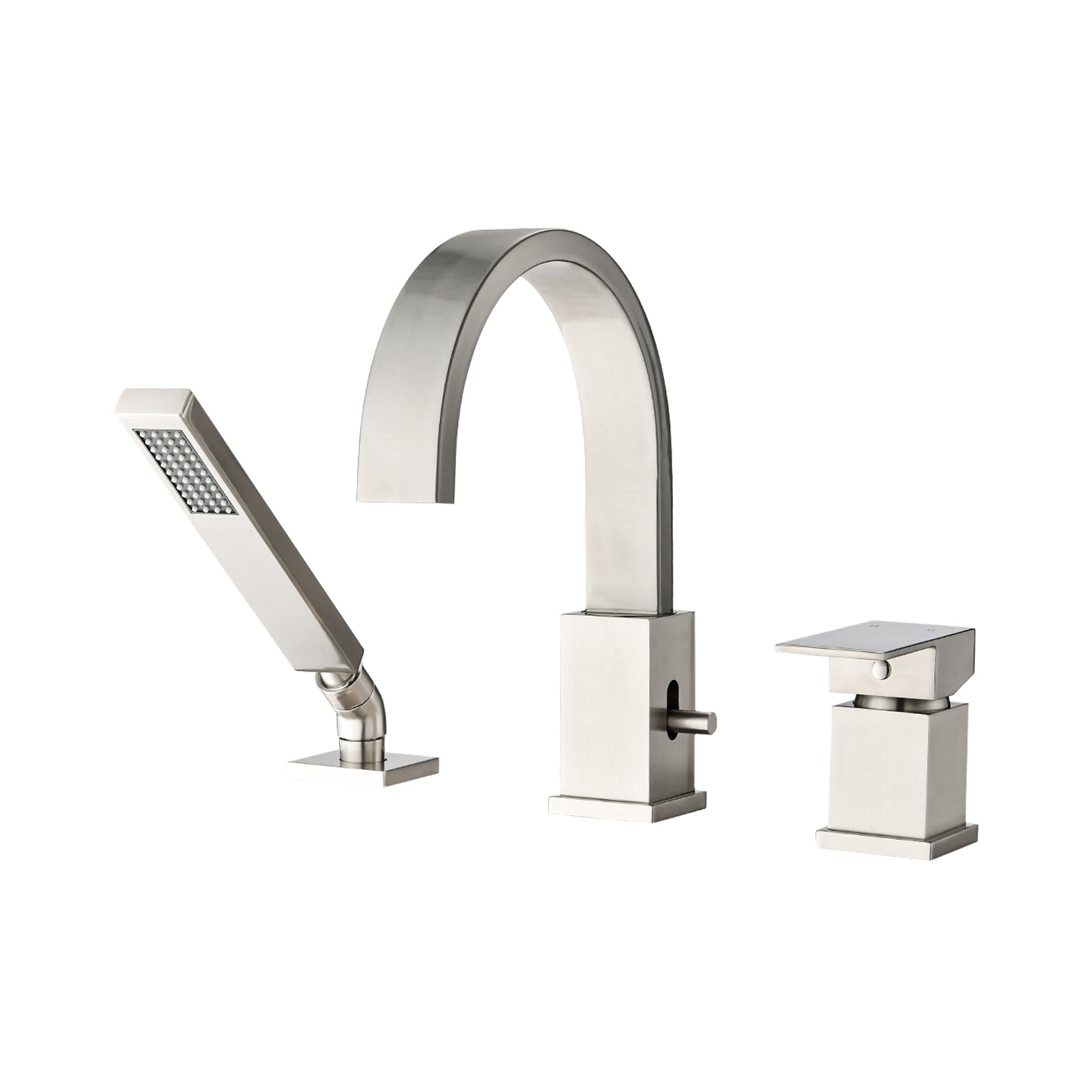 Water Creation F6 Brushed Nickel 3 Handle Deck Mount Roman Waterfall Bathtub Faucet With Hand Shower (Valve Included) F6 0006 02 AX At - View #3