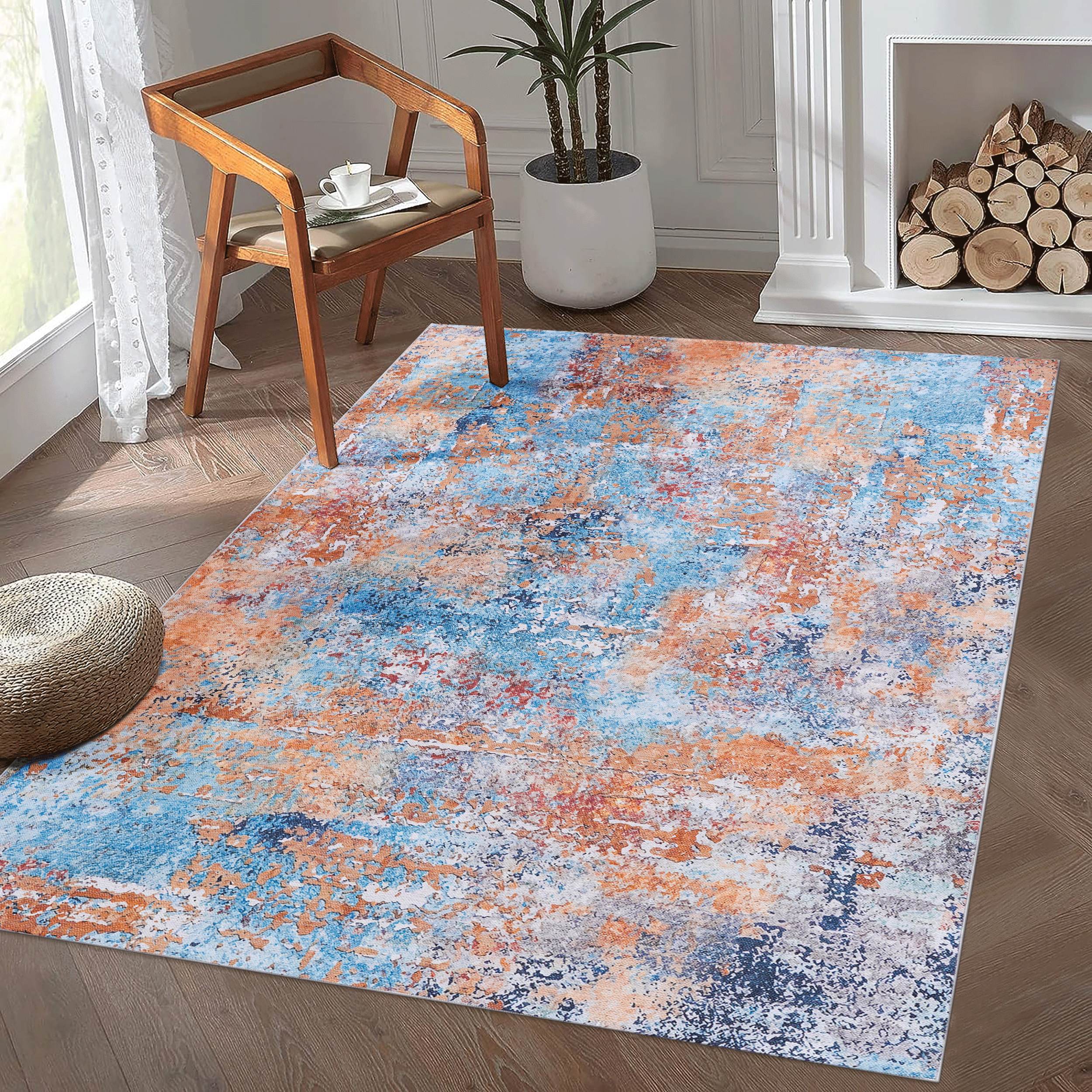 4X6 Area Rug, Washable Rug, Low Pile, Non Slip, Non Shedding, Foldable