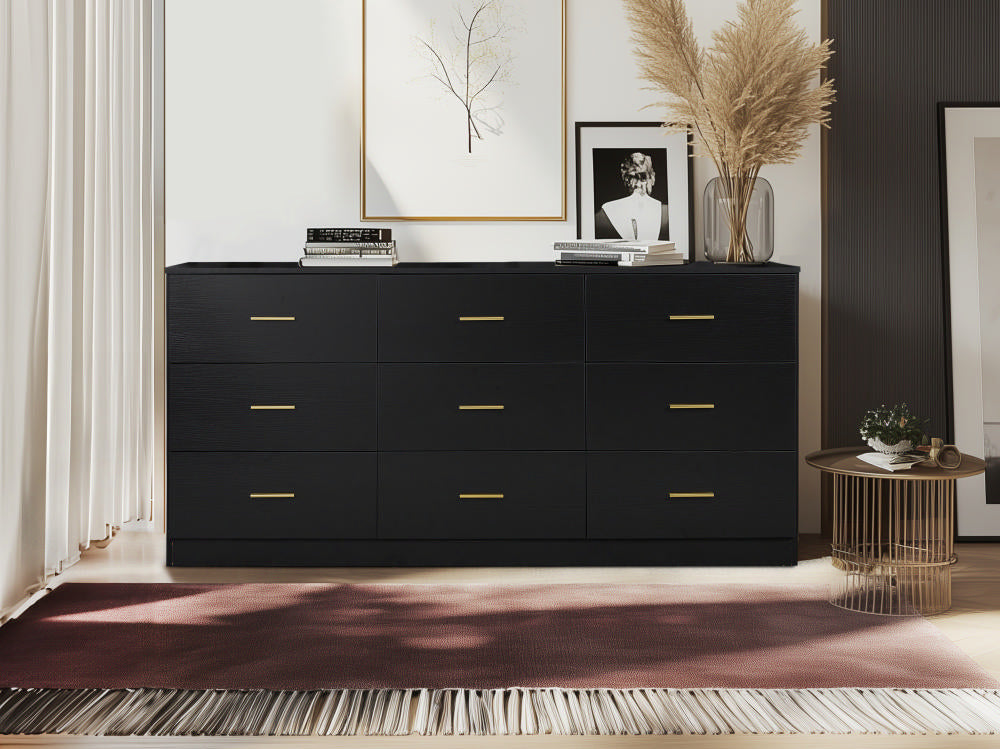 Modern Black 9 Drawer Dresser For Bedroom Large Storage Wide Chest Of Drawers, Sturdy & Safe Black Primary Living Space American Design,Contemporary, Modern Black 9 Drawer Dresser For Bedroom Large Storage Wide Chest Of Drawers, Sturdy & Safe Black Primary Living Space American Design,Contemporary,