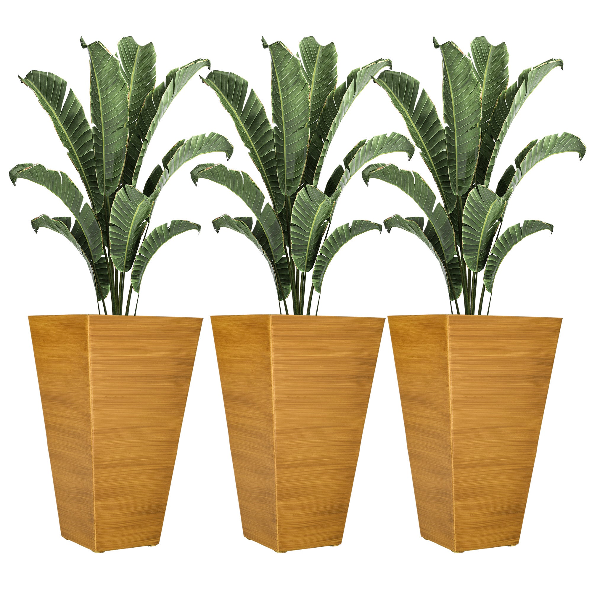 brown planter pots Outsunny 28" Tall Outdoor Planters, Set Of 3 Large Taper Planters With Drainage Holes And Plug, Faux Wood Plastic Flower Pots For Outdoor, Indoor,