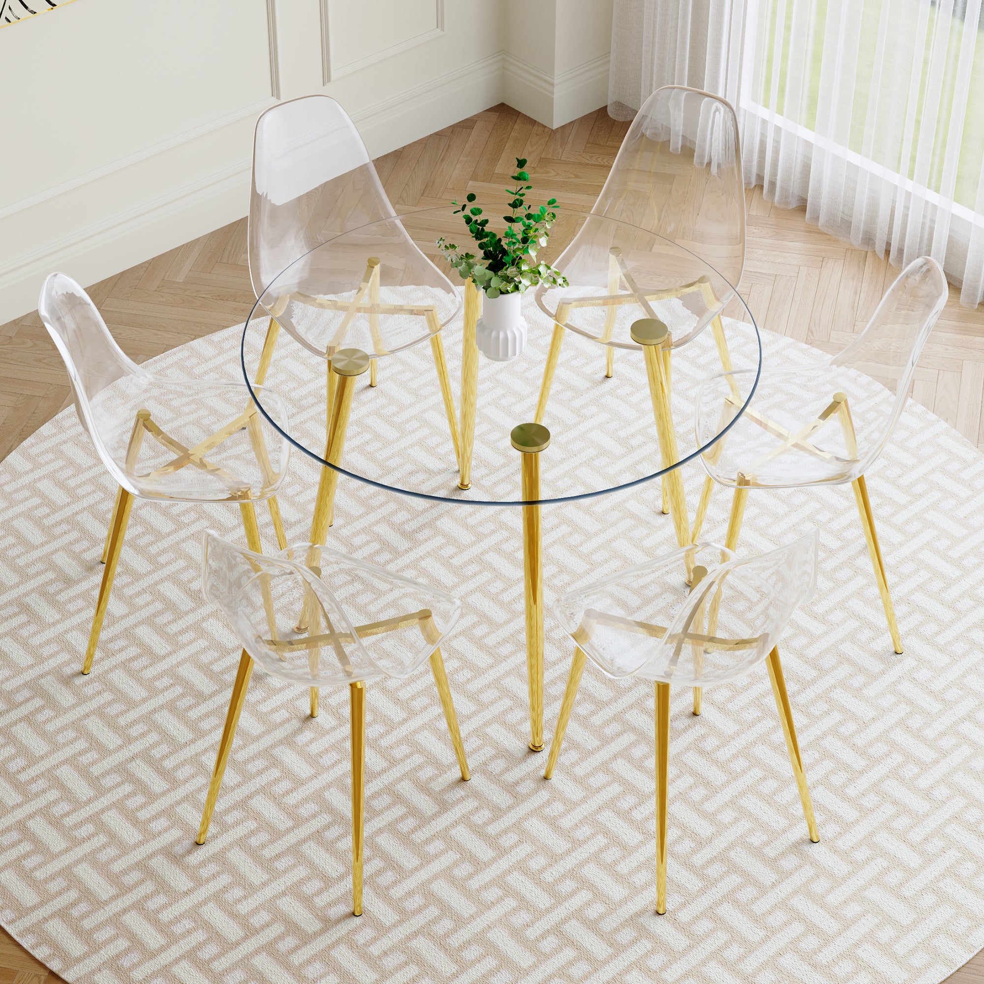 A Modern Minimalist Style Round Transparent Tempered Glass Table With