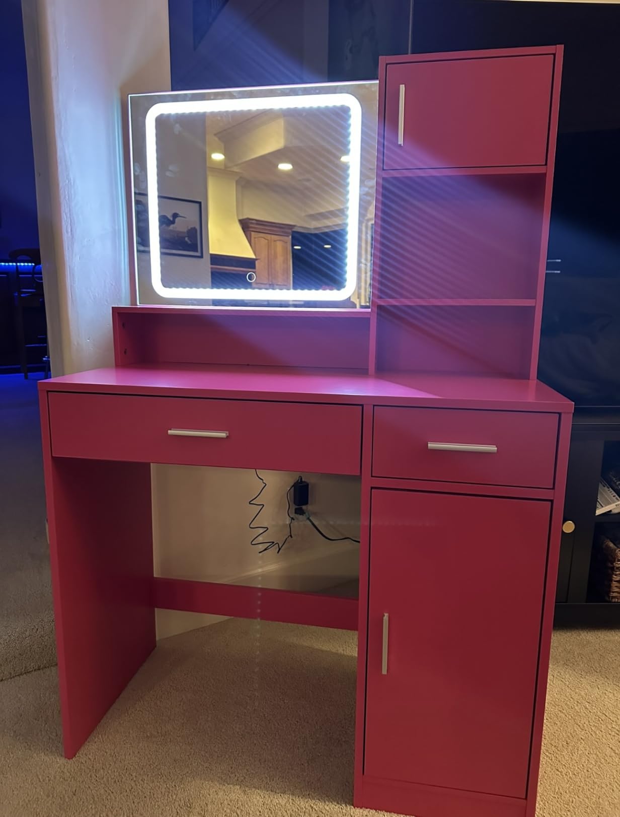 knee length dresses for ladies Vanity Desk With Mirror And Led Light Strip,Dressing Table With Large  Drawer, 3 Level Storage Dresser & 3 Lighting Modes Adjustable Brightness,