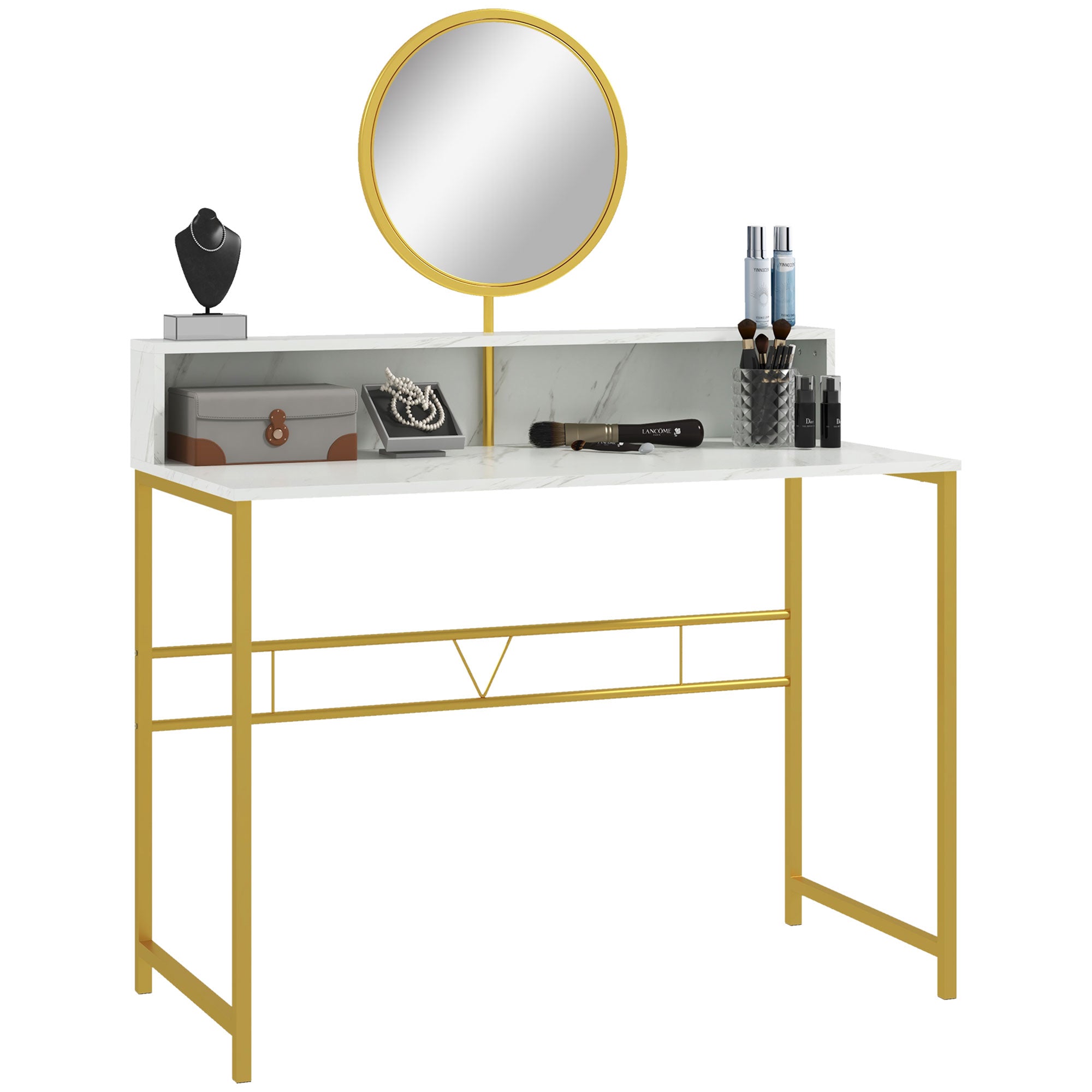metal frame dressing table Homcom Modern Vanity Makeup Desk With Mirror, Dressing Table With Open