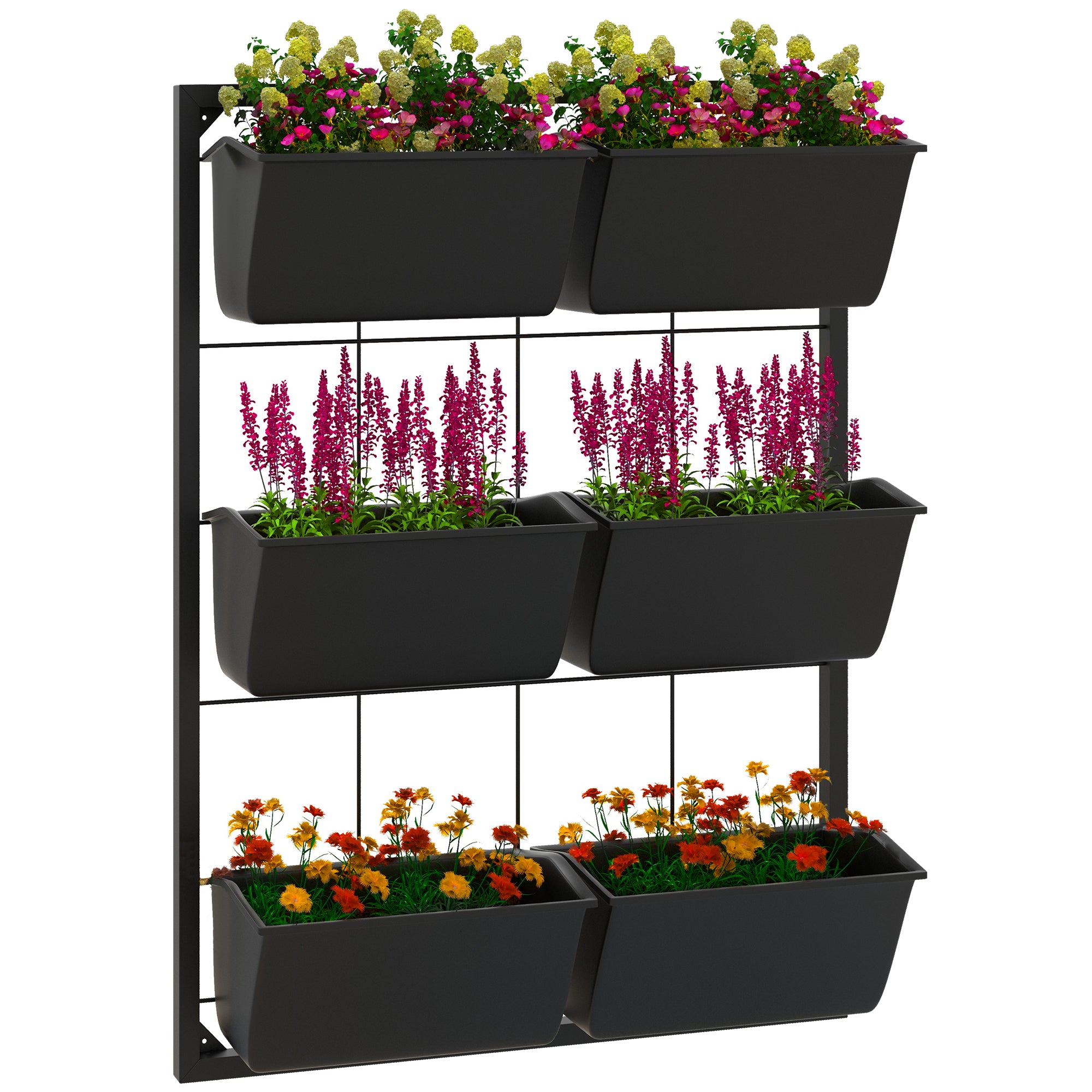 tiered hanging plant holder Outsunny 3 Tier Wall Planter With 6 Pots For Indoor And Outdoor Use, Hanging Plant Holder, Self Draining Wall Mounted Planter For Vegetables, Flowers,