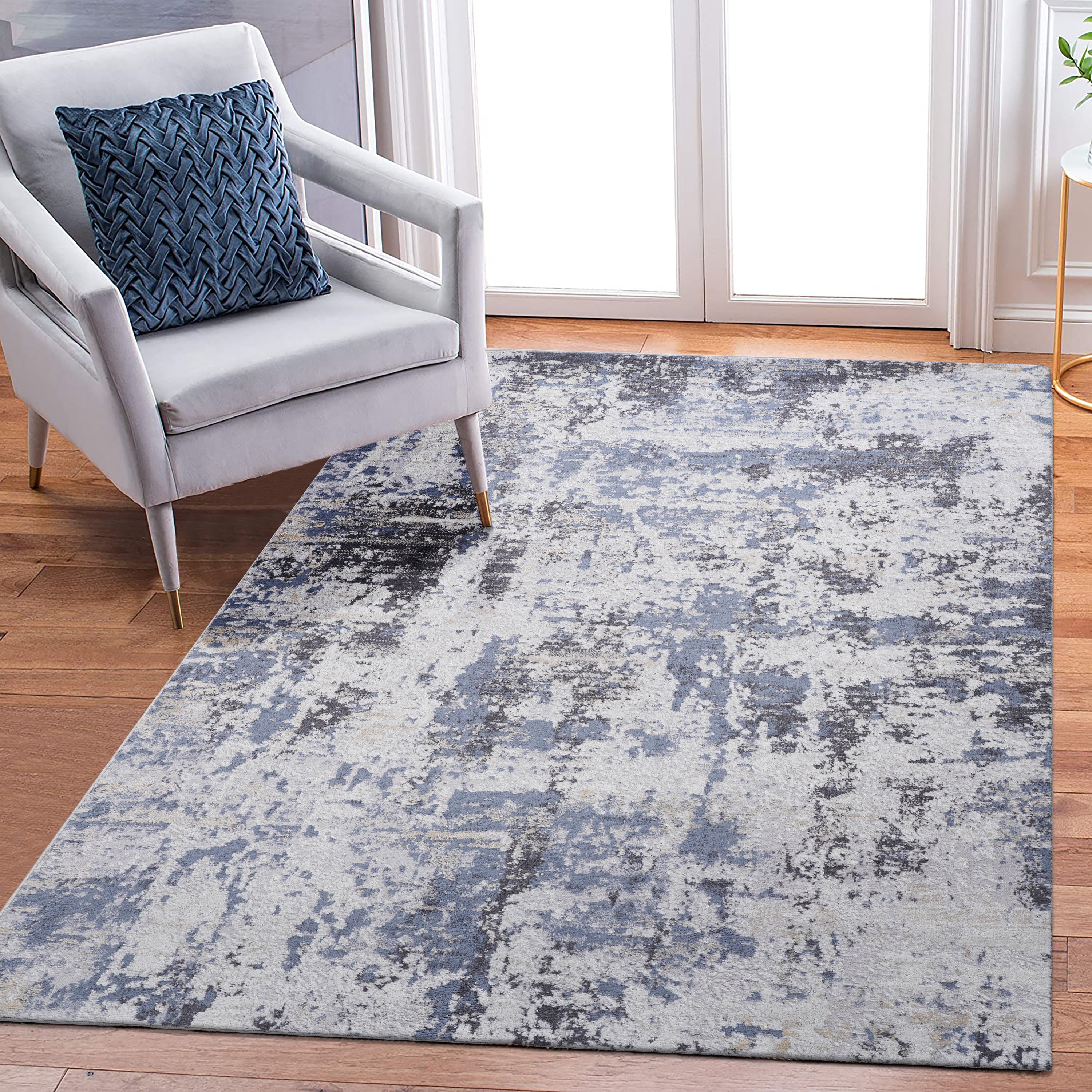 6X9 Grey Denim Abstract Non Shedding Living Room Bedroom Dining Home O