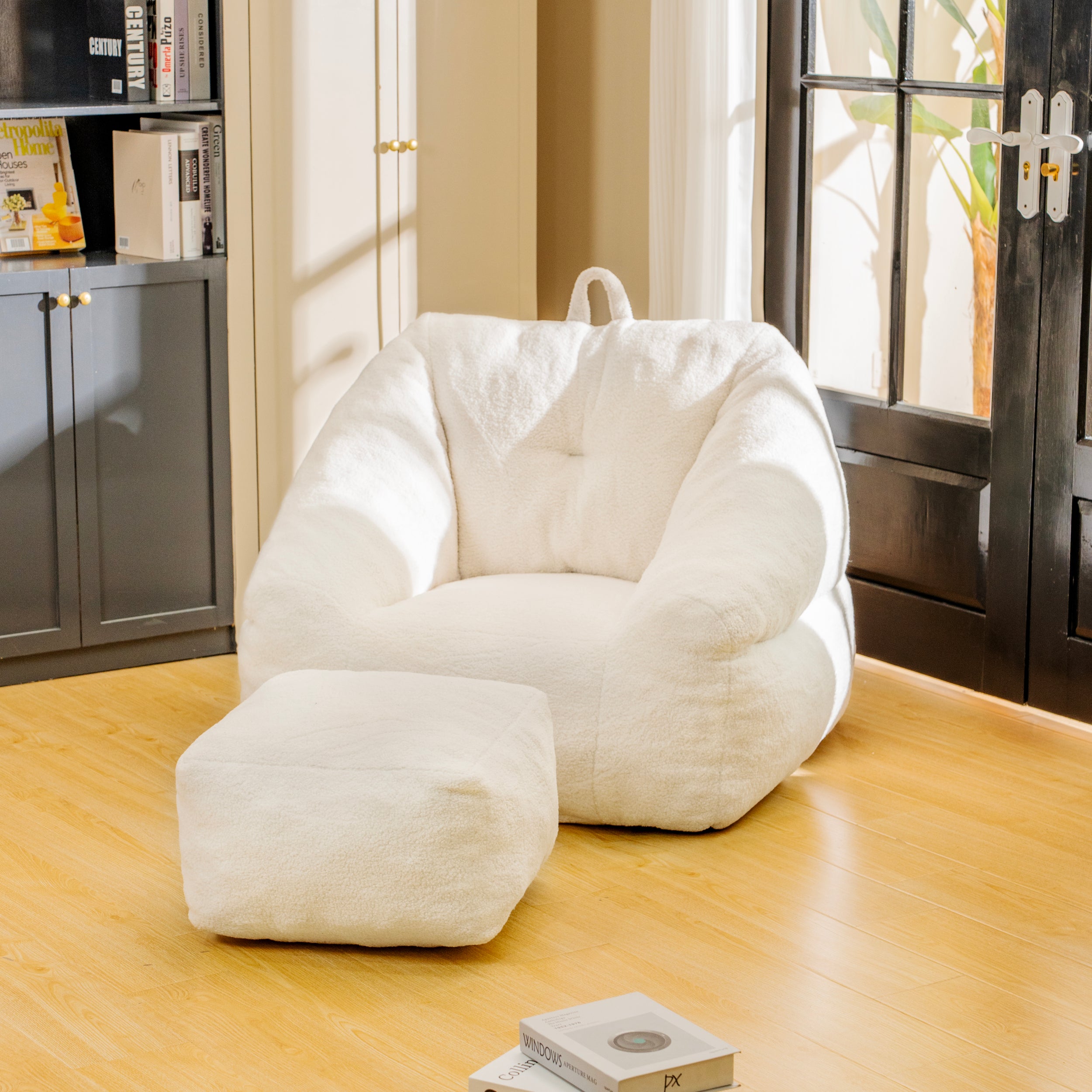 Sofa White Fur Chair Cover Bean Bag Chair With Filler, Bean Bag