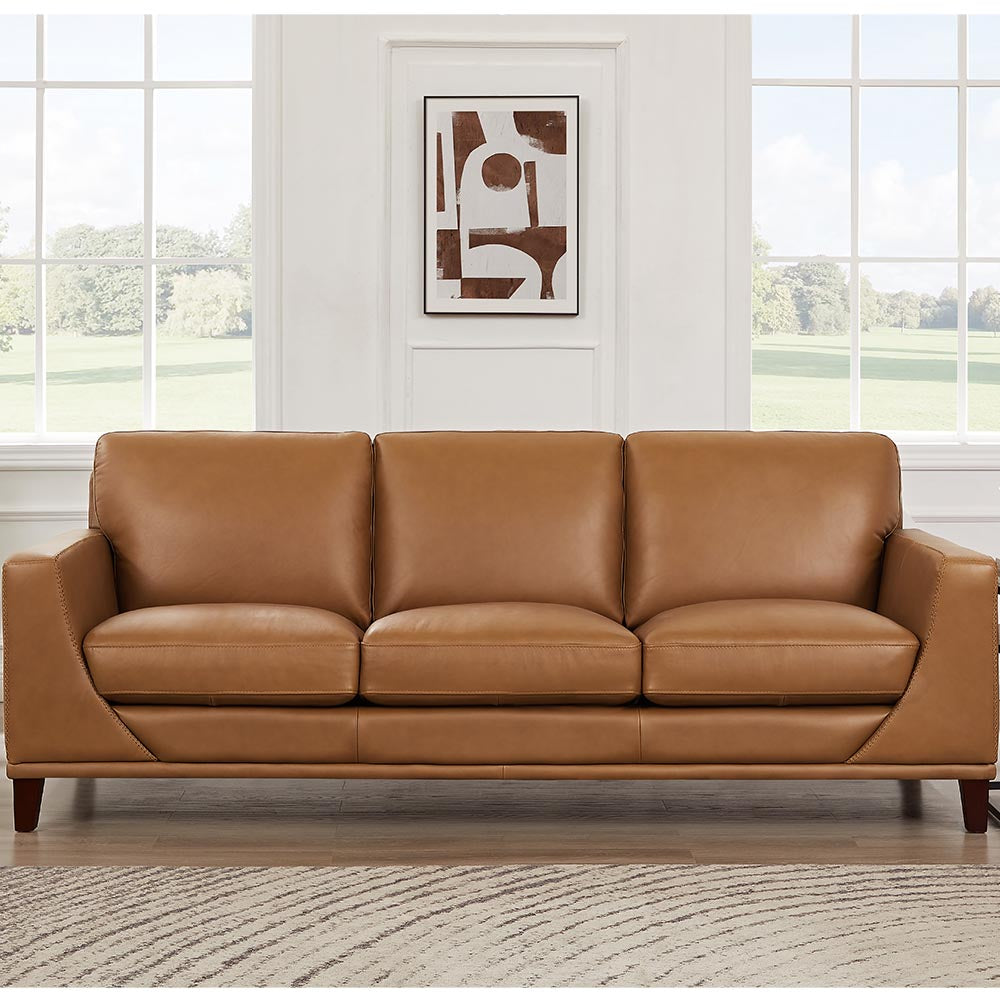 Soma Leather Sofa Cognac Genuine Leather Wood Primary Living Space Med