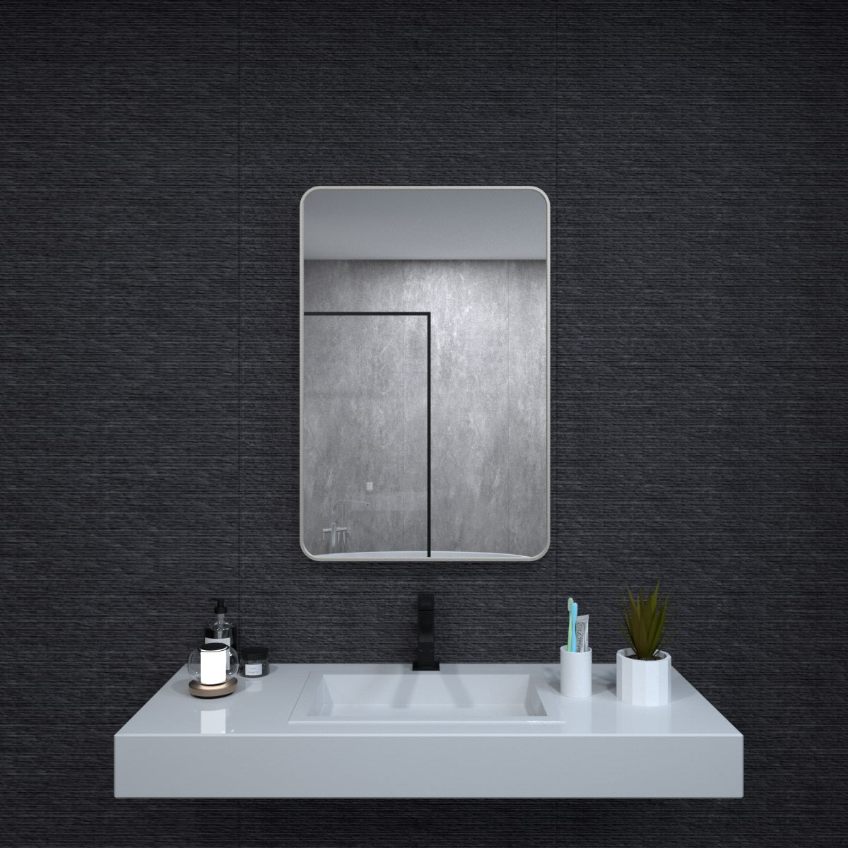 Brushed Black Wall Mirror, online 24x36 Inch Bathroom Mirror Rounded Corner Rectangle V