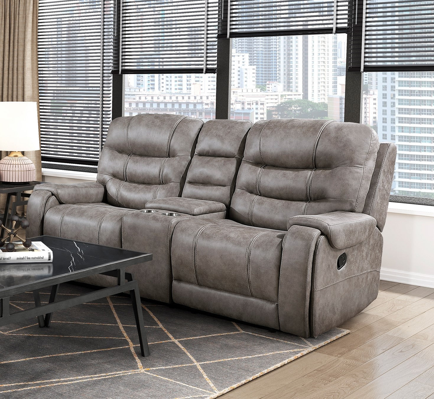 Modern Living Room 1Pc Double Reclining Loveseat With Center Console,