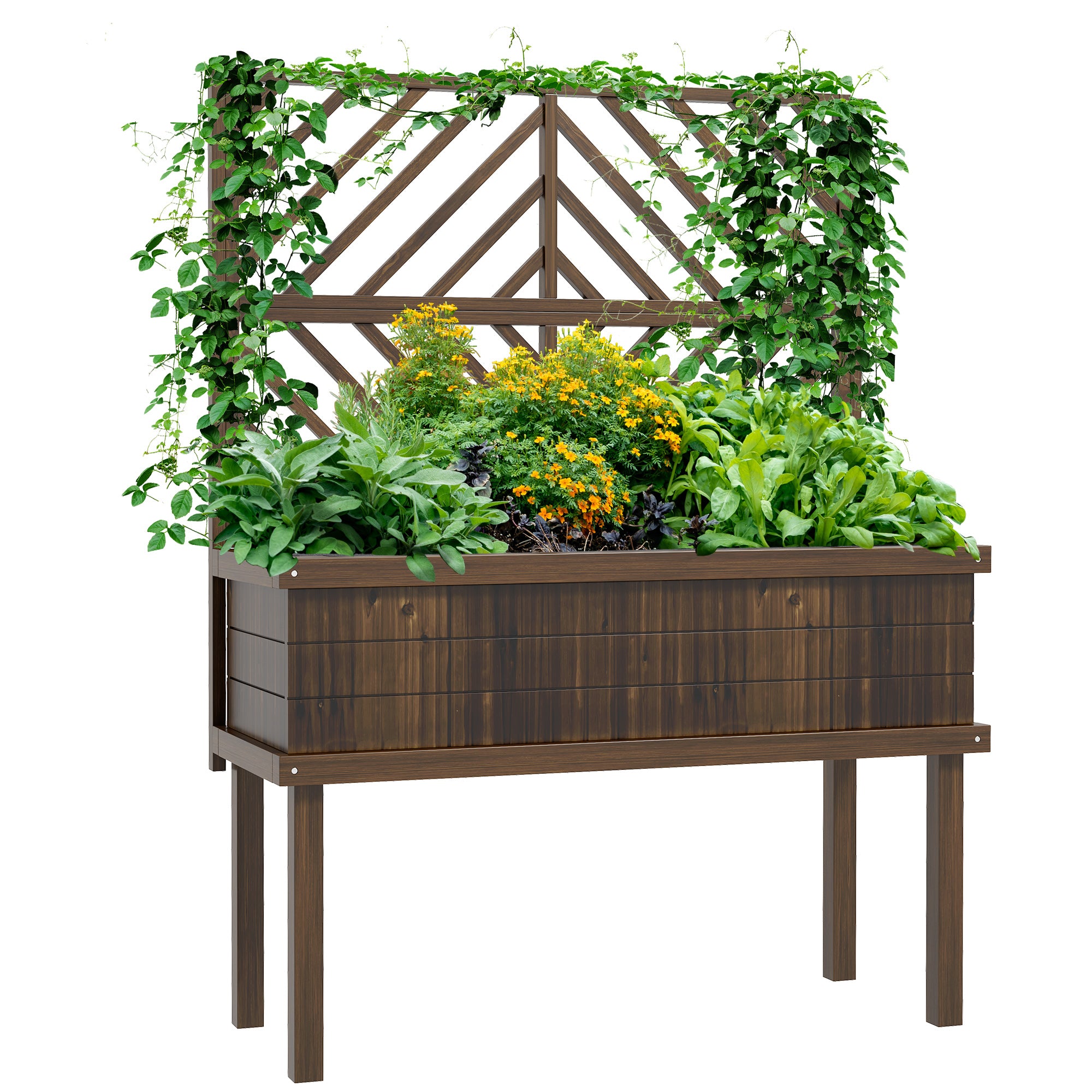 plastic planter trellis Outsunny Raised Garden Bed With Trellis For Climbing Plants, Vegetable