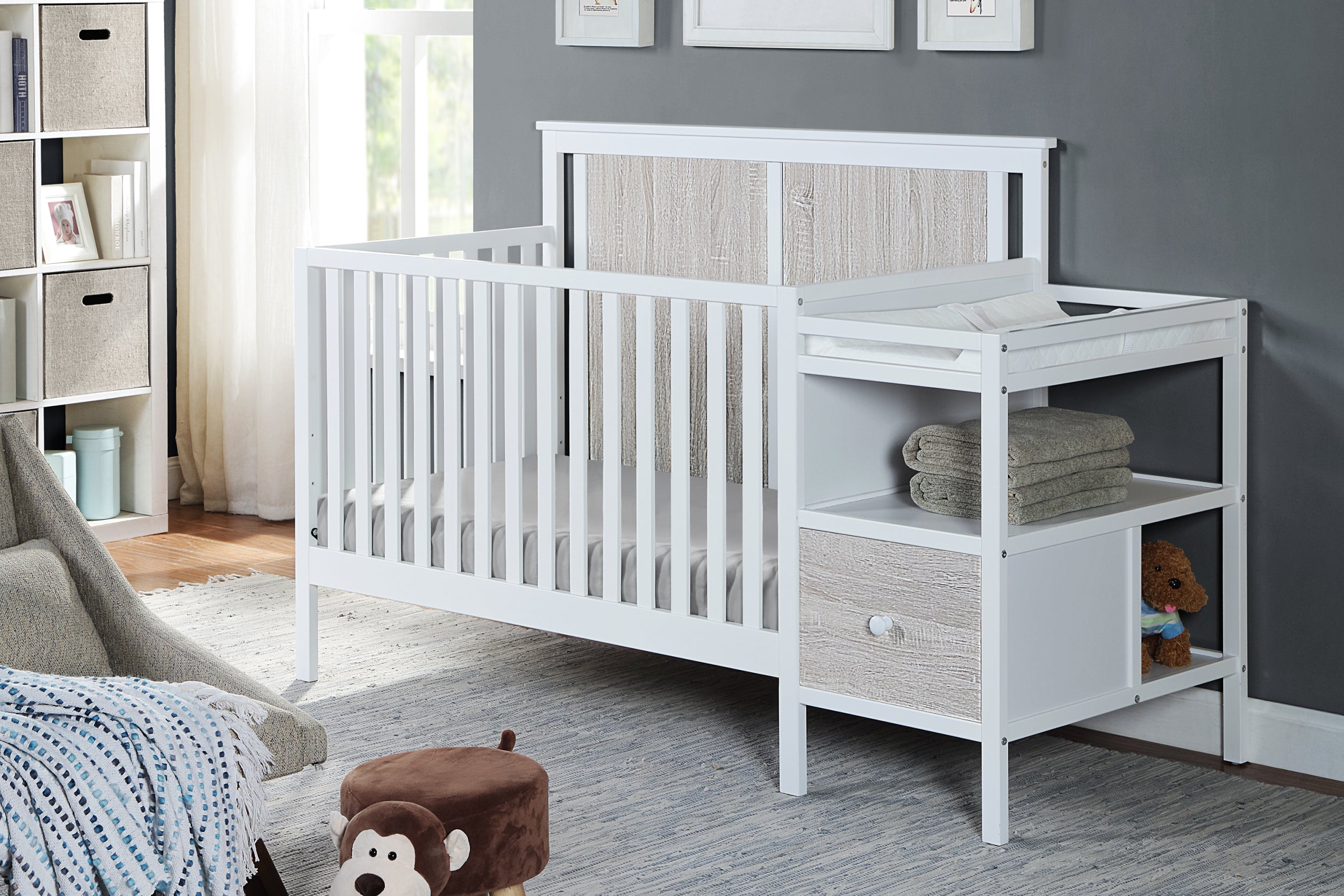 Connelly 4 In 1 Crib And Changer Combo White Rockport Gray White Gray