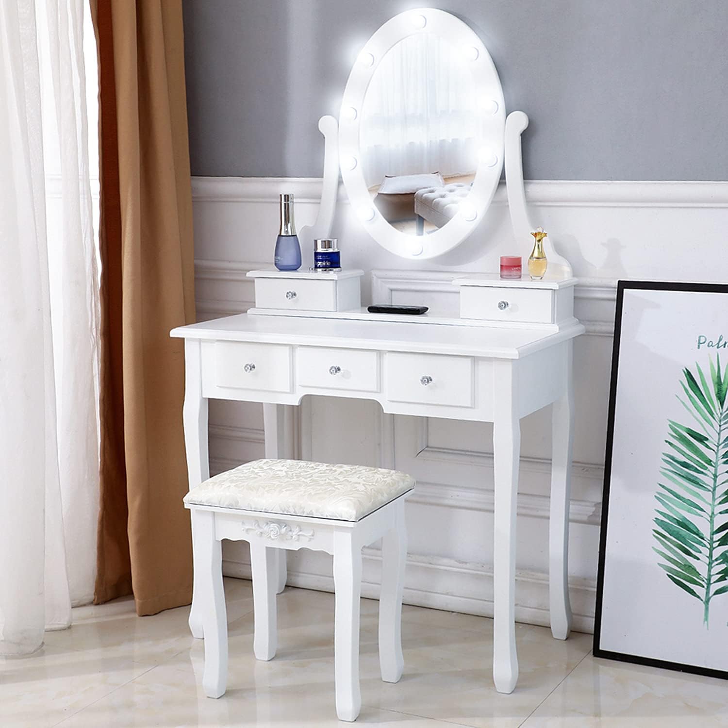 dressing table with mirror and stool white Vanity Desk And Stool Set, Vanity Mirror With Lights And Table Set, Small Vanity Table For Bedroom White Milk White Wood