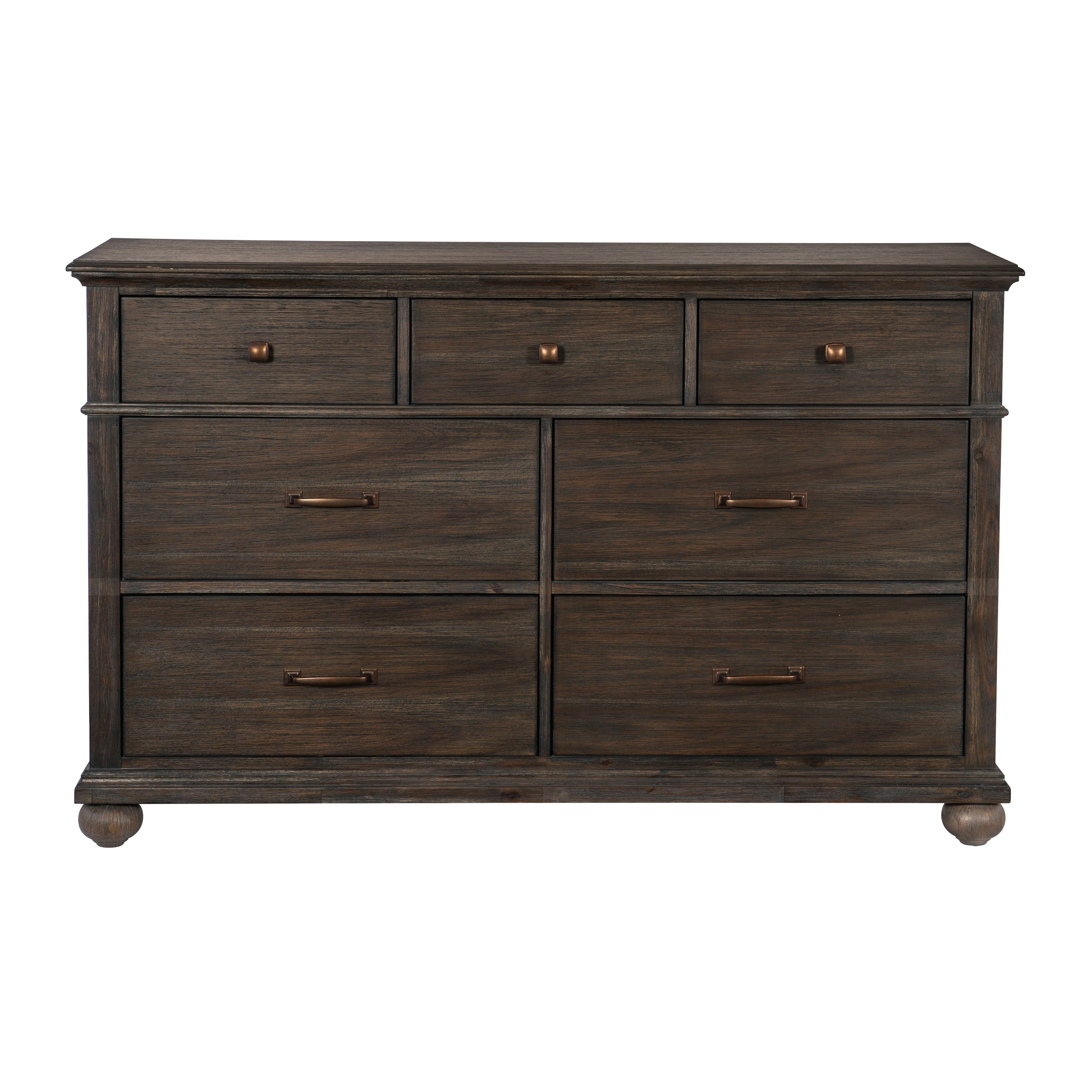 Classic Rustic Brown Finish Dresser Of 7 Drawers Wooden Bedroom Furnit