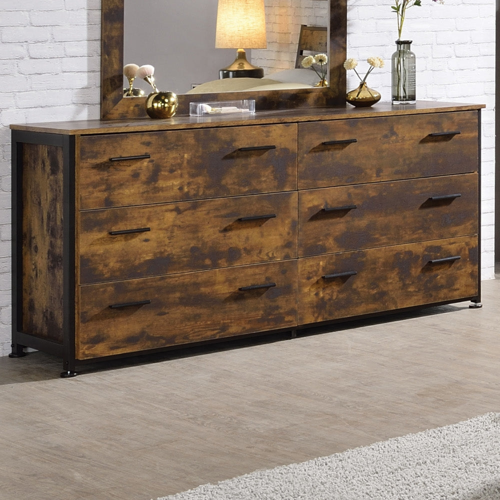 Rustic Oak And Black 6 Drawer Dresser Rustic Bedroom Wood Metal Rustic Oak And Black 6 Drawer Dresser Rustic Bedroom Wood Metal