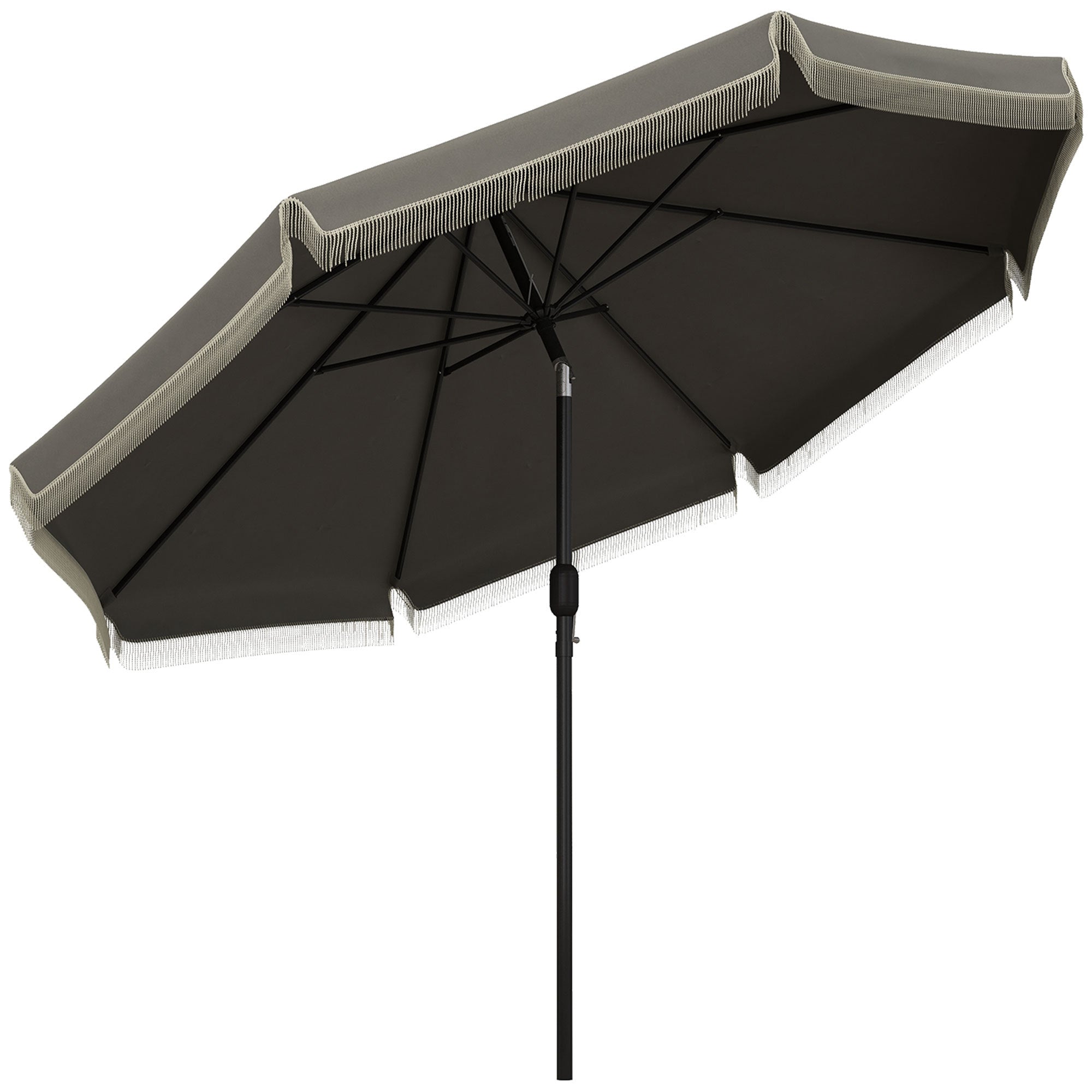 black 9ft patio umbrella Outsunny 9Ft Patio Umbrella With Push Button Tilt And Crank, Ruffled O