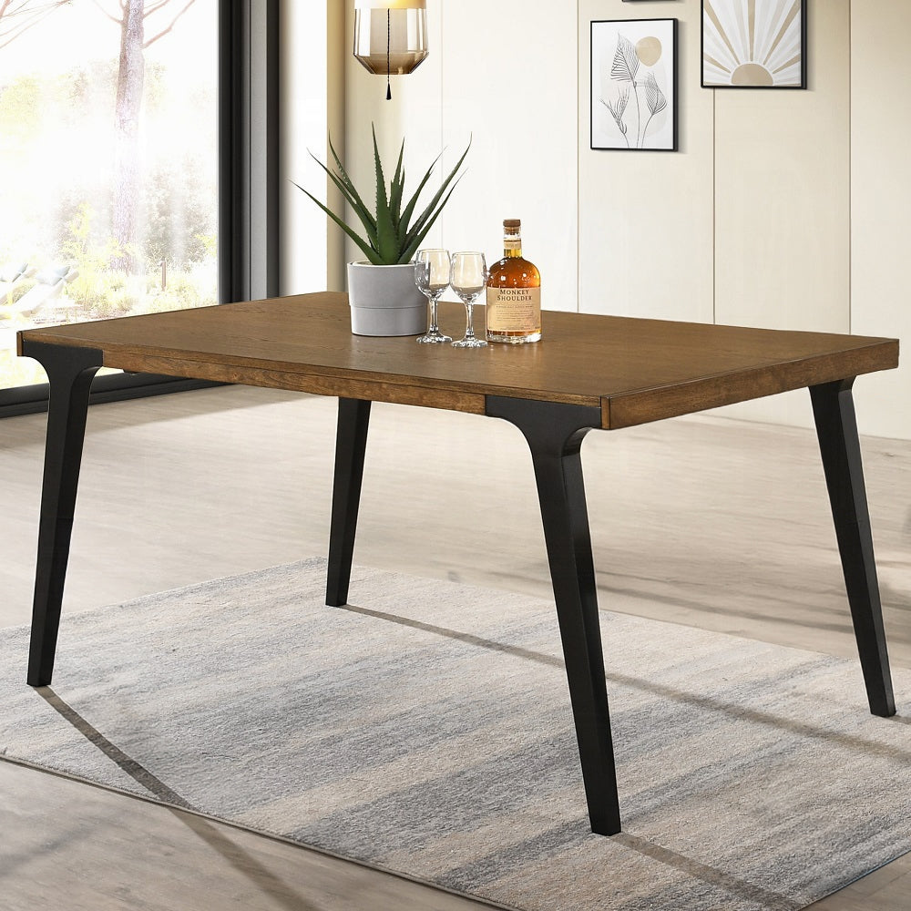 Walnut And Black Extendable Dining Table With Leaf Walnut Black Seats Dining Room Modern Rectangular Wood Metal
