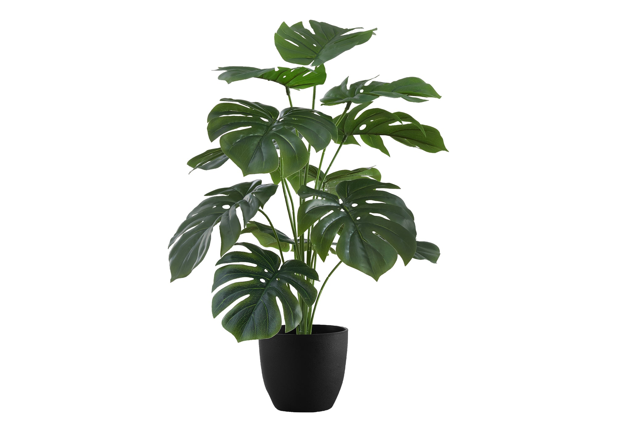 monstera deliciosa fake Artificial Plant, 24" Tall, Monstera, Indoor, Faux, Fake, Table, Greenery, Potted, Real Touch, Decorative, Green Leaves, Black Pot Green Foam Plastic