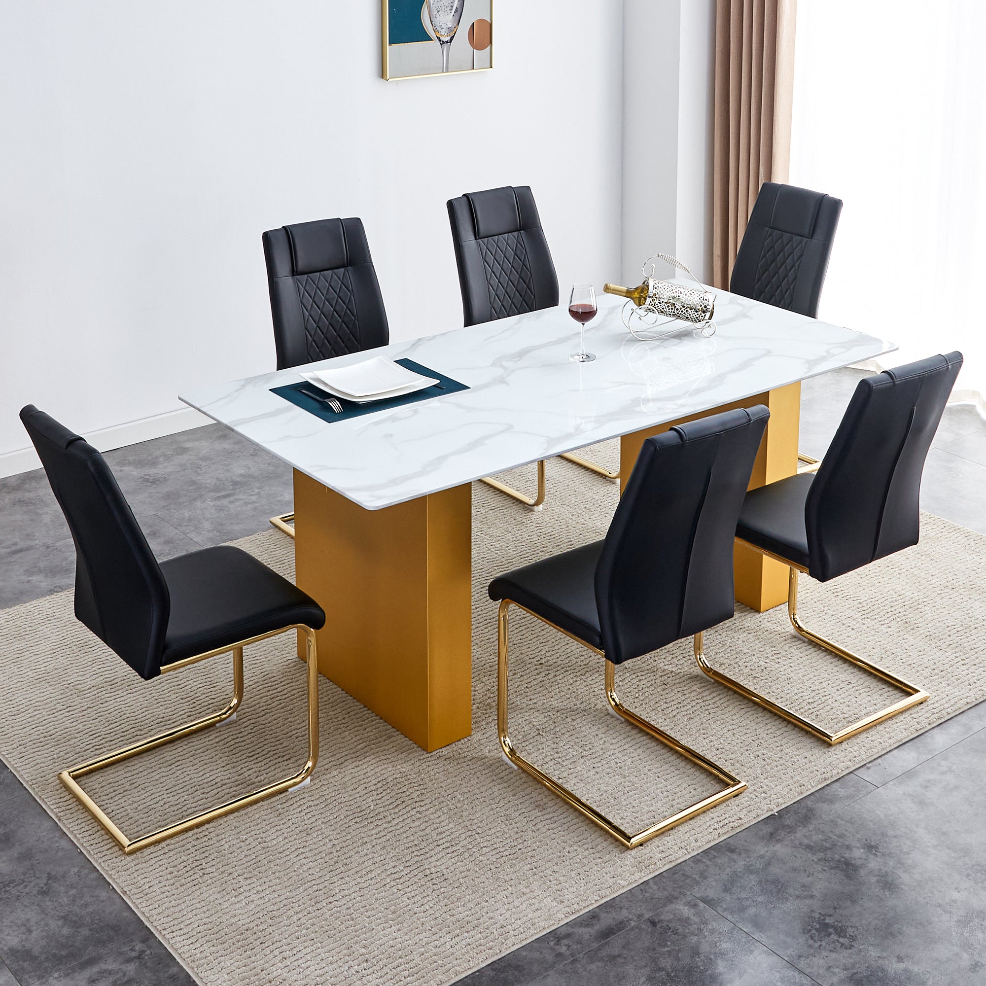 Table And Chair Set.Large Modern Rectangular Table With 0.4 Inch Patte