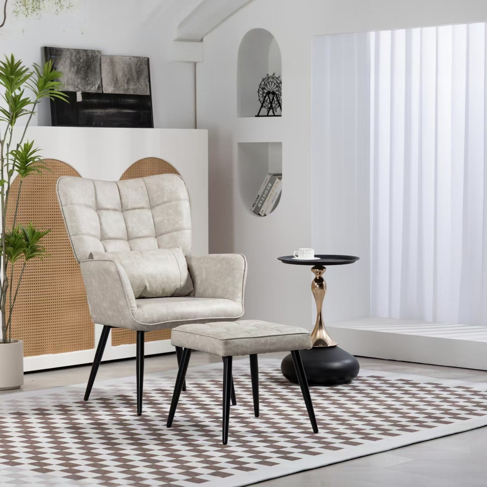 Pu Leather Accent Chair, Upholstered High Backrest Arm Chair With Soli