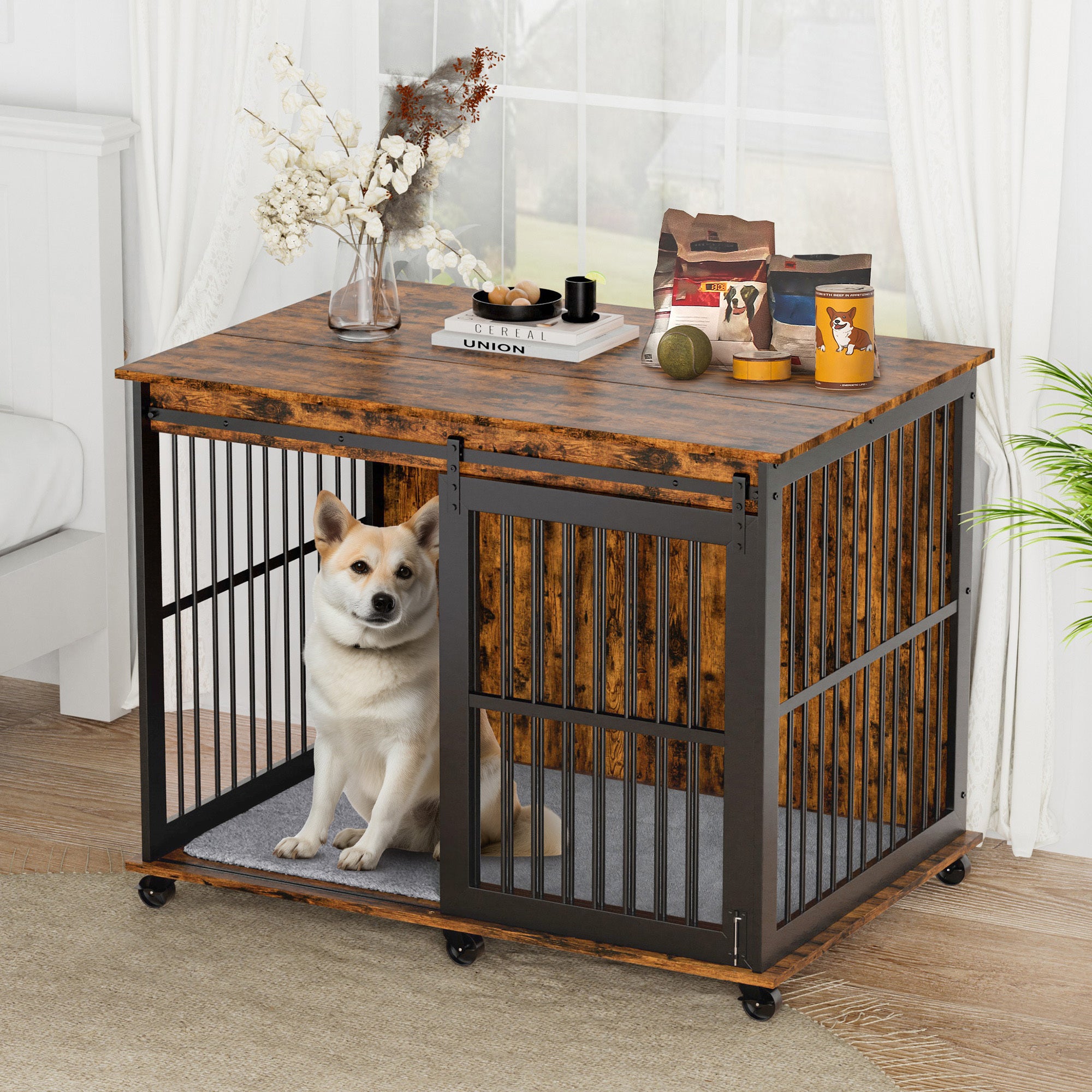 Rustic wood dog crate shops