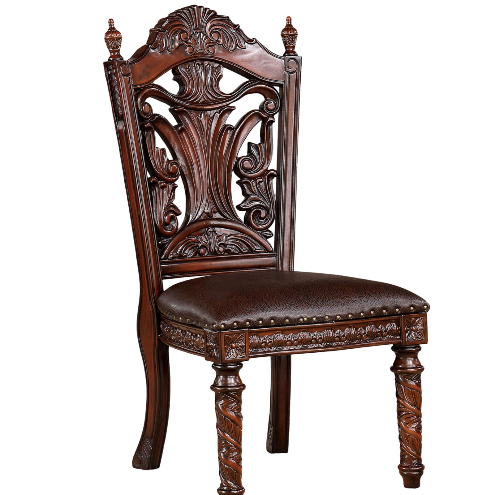 Pemberly Row 19.2" Traditional Wood Dining Side Chair - Brown Cherry - Set Of 2 - Faux Leather