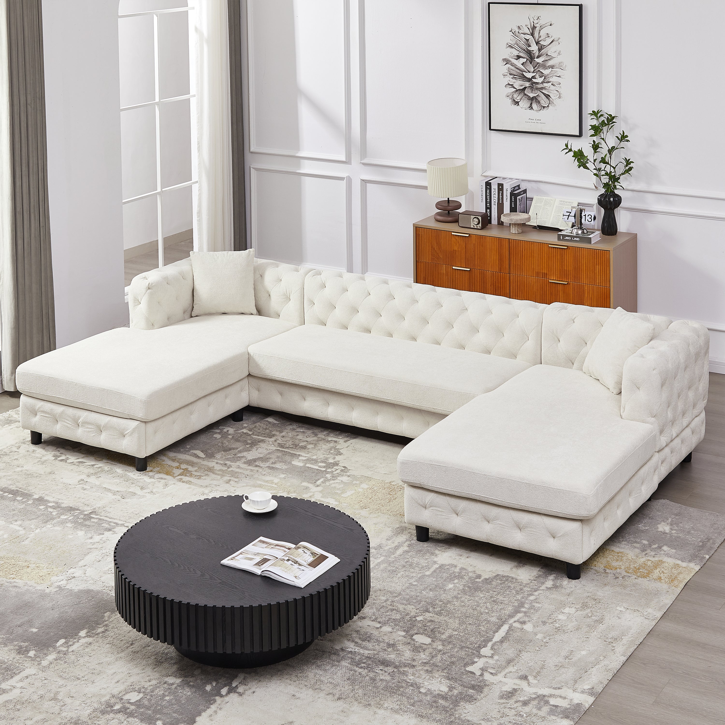 126 Inch Modern Style Chenille Three Piece Sofa, Pull Point Design U S