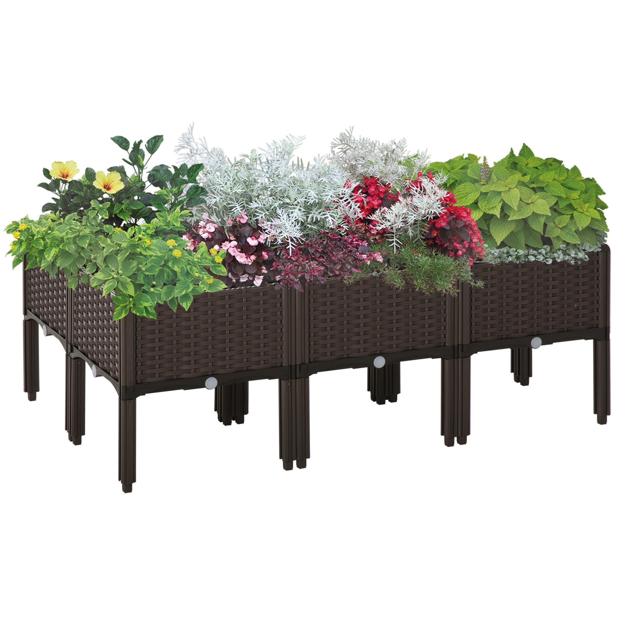 outdoor self watering planter box Outsunny 6 Piece Raised Garden Bed Kit, Elevated Self Watering Planter Boxes With Drainage Holes For Outdoor Flowers, Vegetables, And Herbs Brown