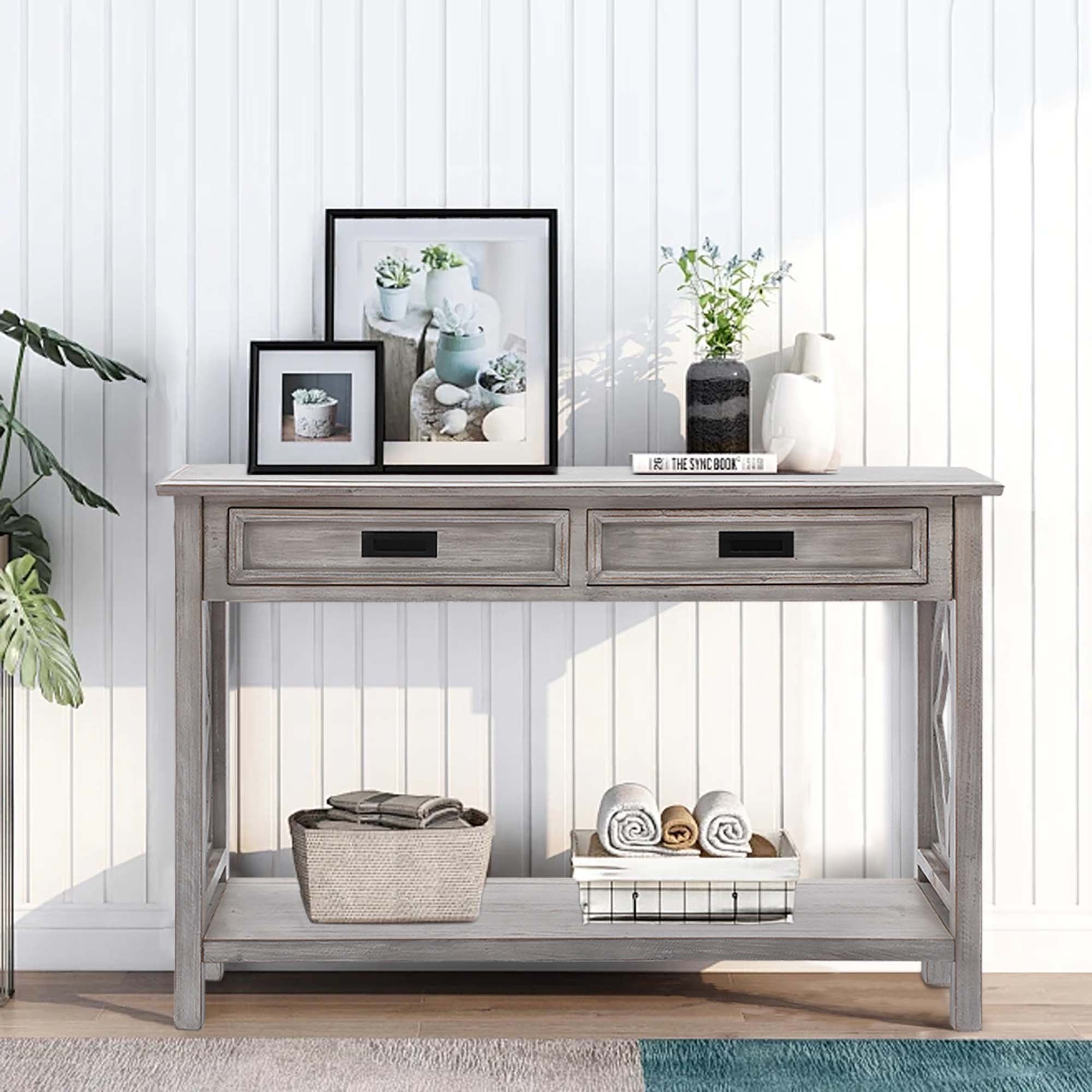 Whitewashed Wood 2 Drawer 1 Shelf Console And Entry Table Natural Whit
