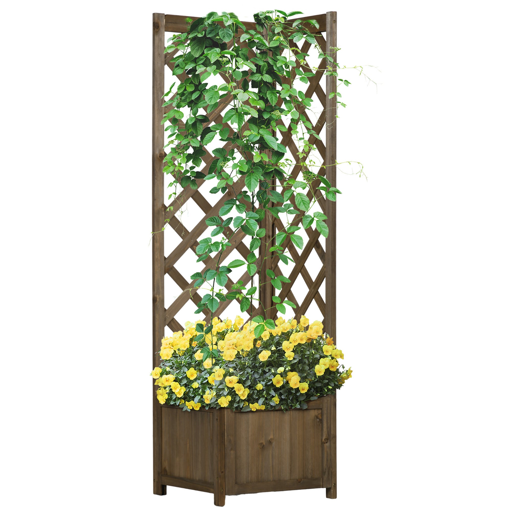 brown wood trellis Outsunny Wooden Raised Garden Bed With Trellis, 57" Freestanding Corne