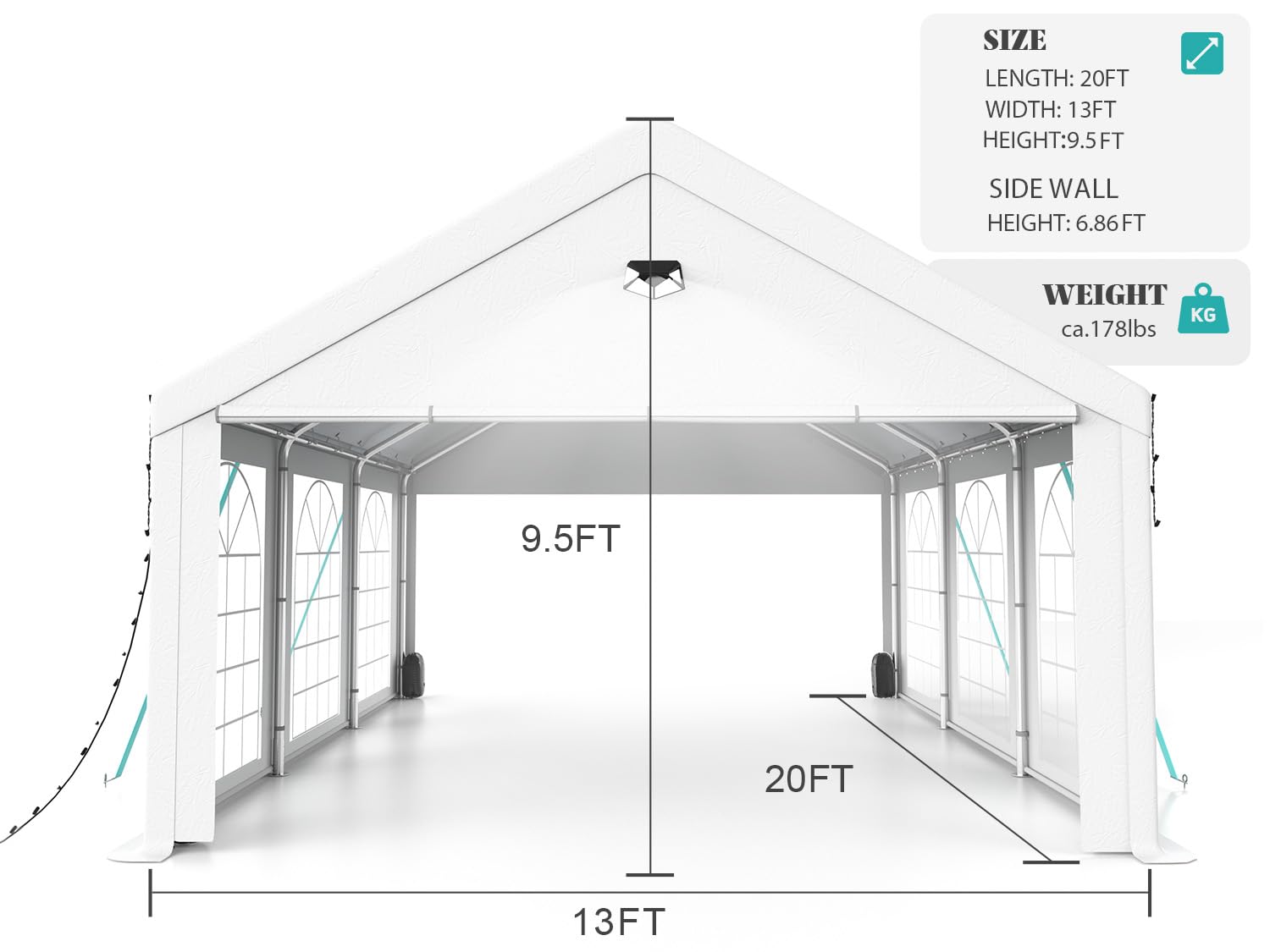 tent dimensions group Sannwsg Party Tent 13X20Ft Heavy Duty Canopy Tent With Removable Sidewalls,2 Box Outdoor Waterproof Patio Camping Gazebo Shelter,Perfect For Wedding