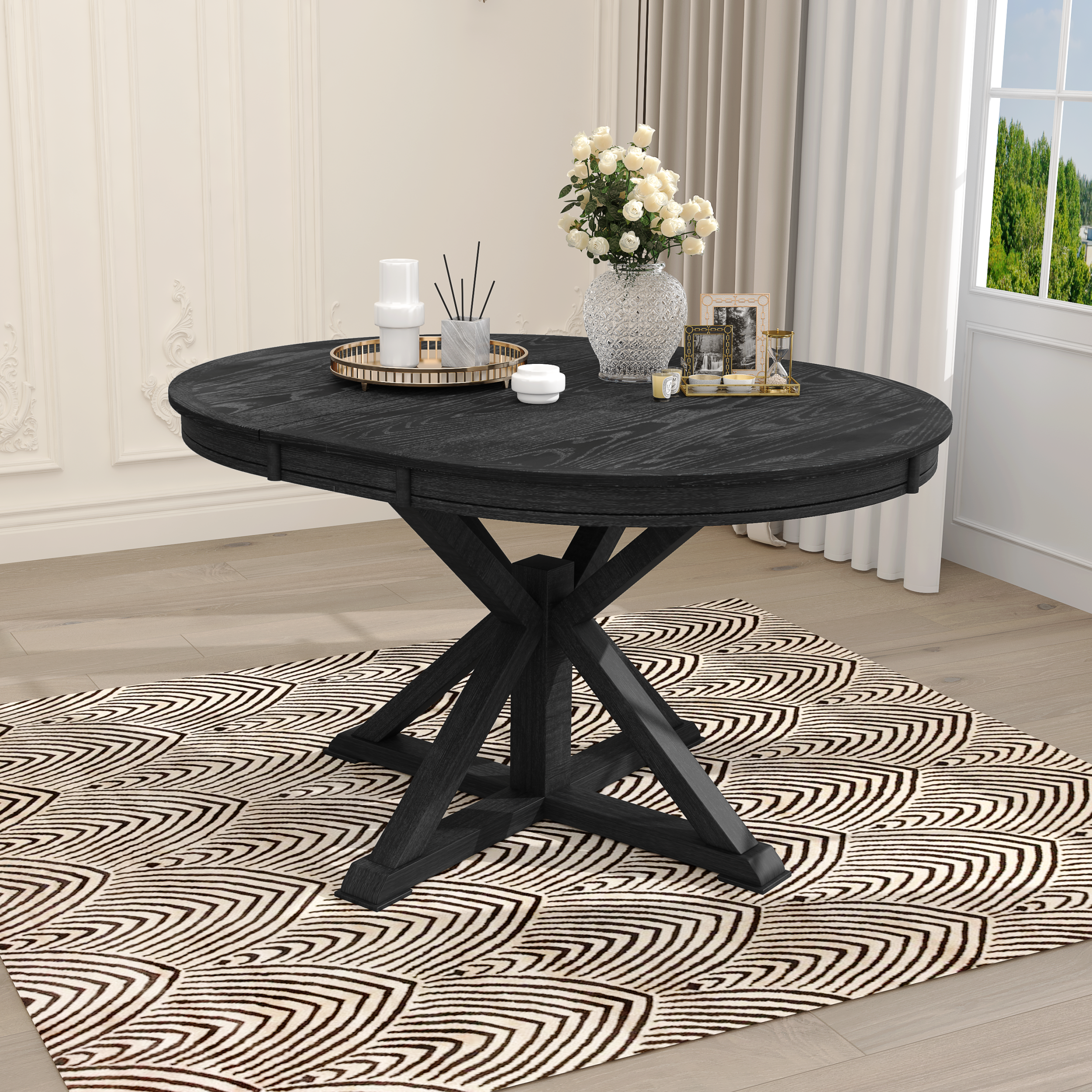 Retro Functional Extendable Dining Table With A 12" Leaf For Dining Ro