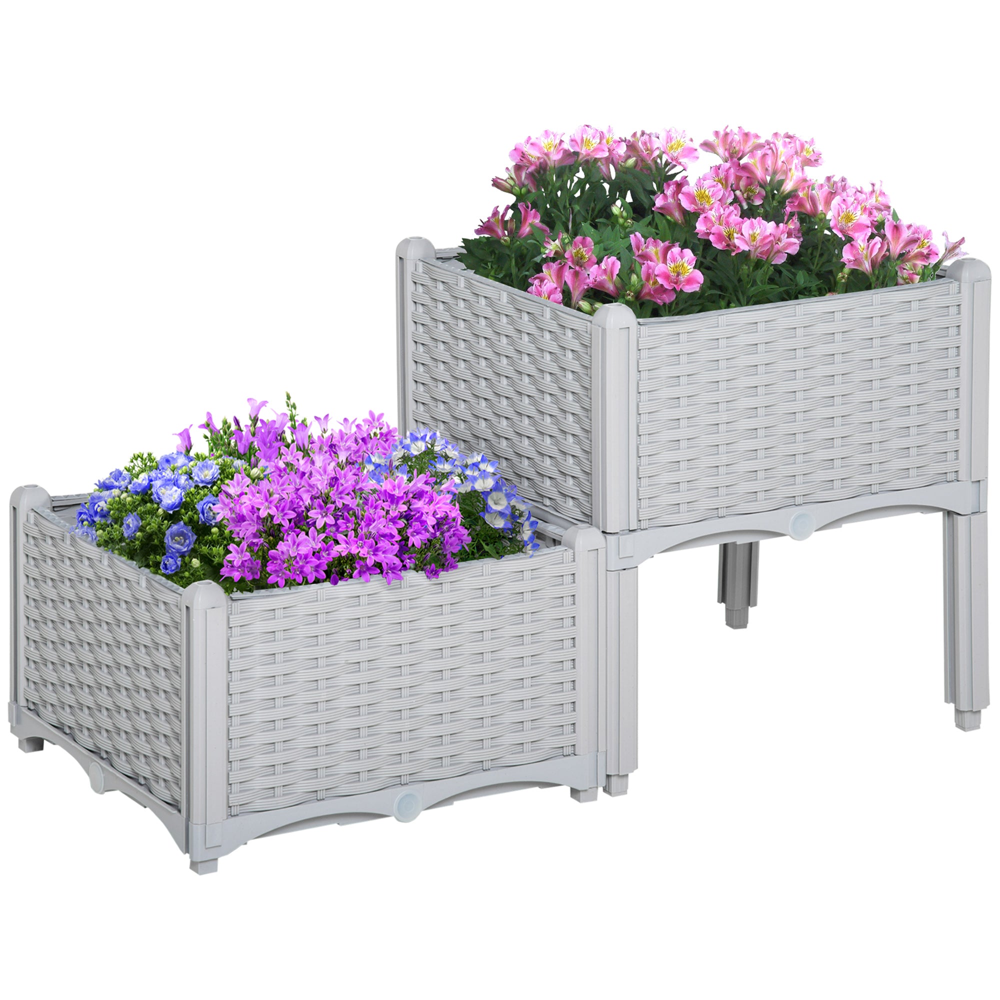 raised self watering planter box Outsunny 2 Piece Raised Garden Bed With Legs, Self Watering Planter Box Raised Bed To Grow Flowers, Herbs & Vegetables, Gray Gray Polypropylene