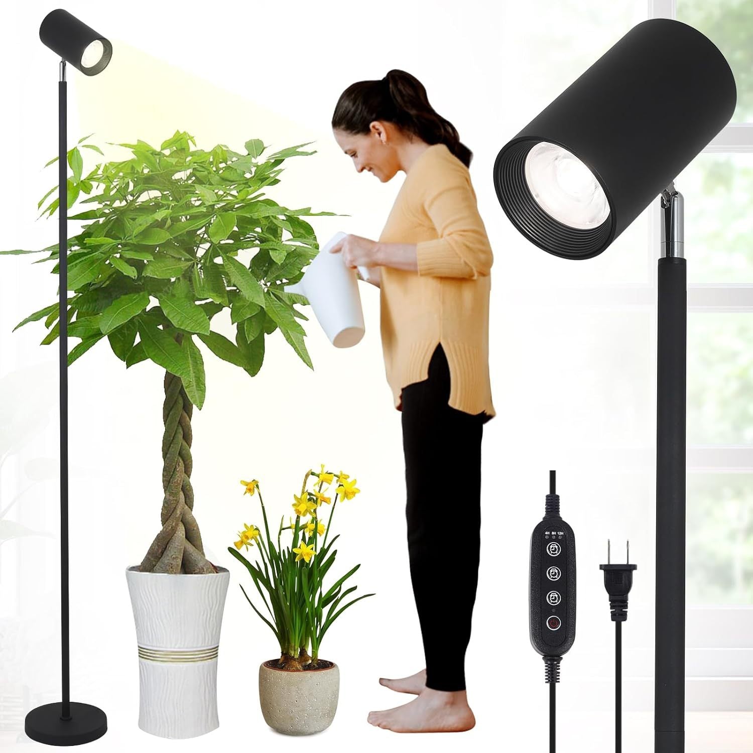 floor standing indoor plants Grow Lights Stand For Indoor Plants Full Spectrum Tall Plant Light For Indoor Growing With 20W Cob Plant Light Bulb,4 8 12H Timer, Led Growth Floor