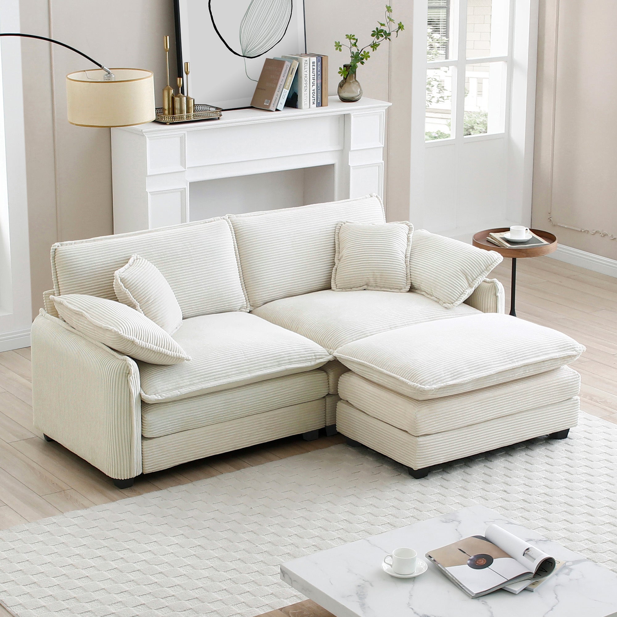 Two Seater Sofa With One Footrest, L Shaped 2 Seater Sofa With Ottoman