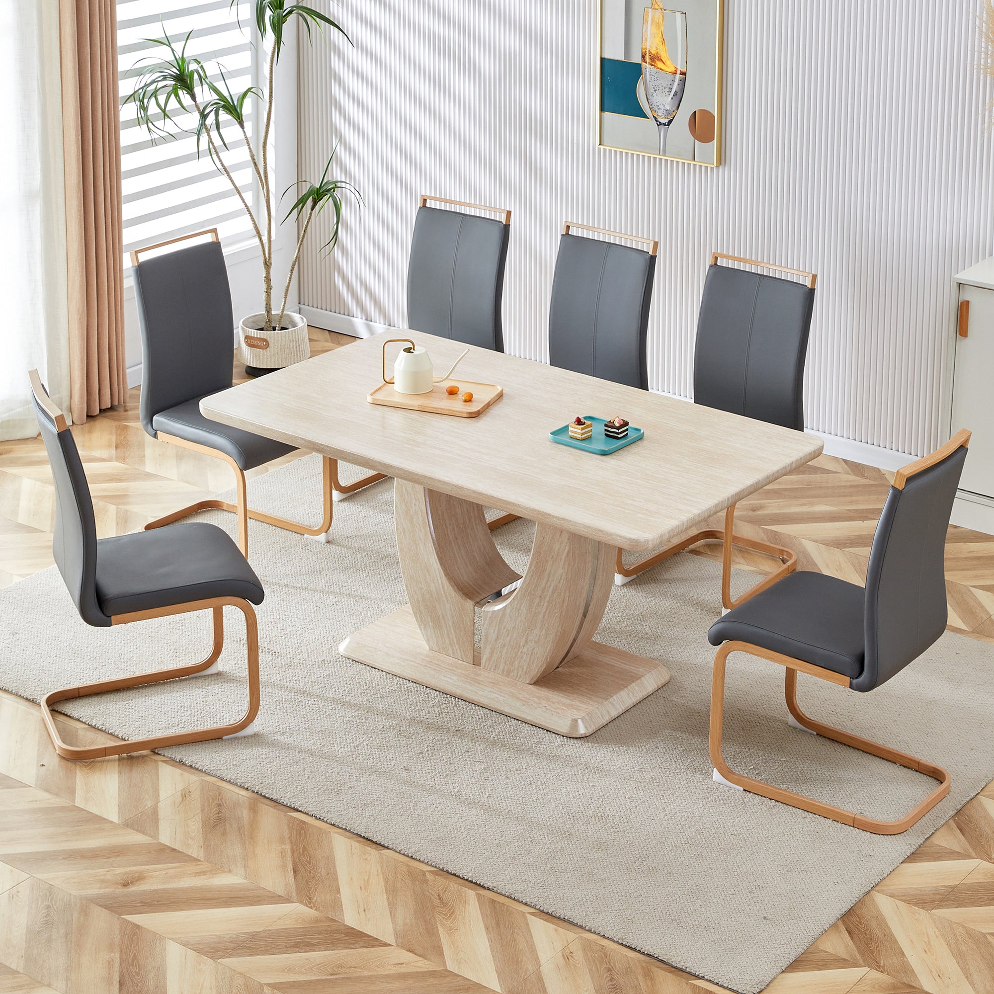 Table And Chair Set. Modern Minimalist Luxury Mdf Rectangular Dining T