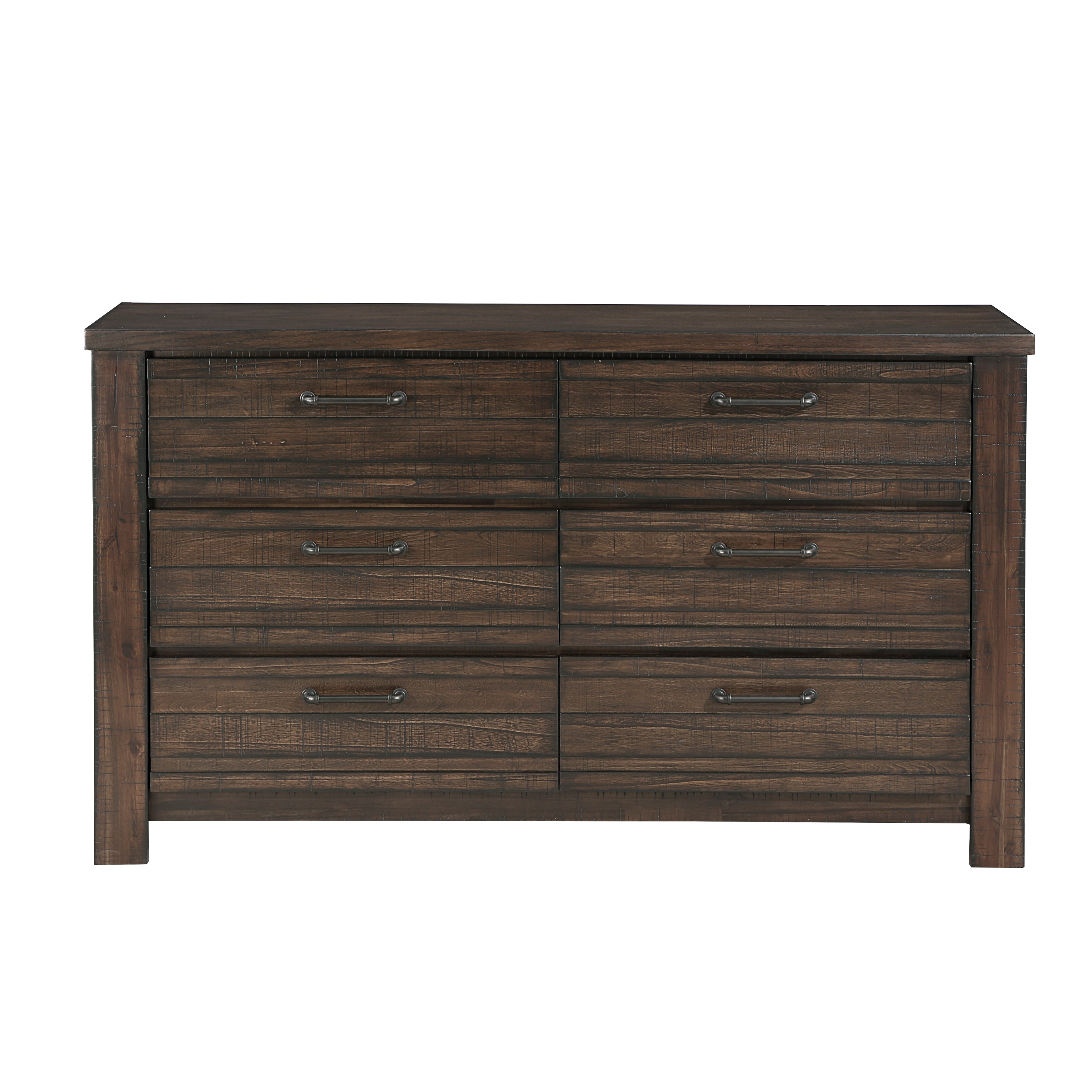 Rustic Style 1Pc Dark Brown Dresser Of 6X Drawers Black Metal Hardware