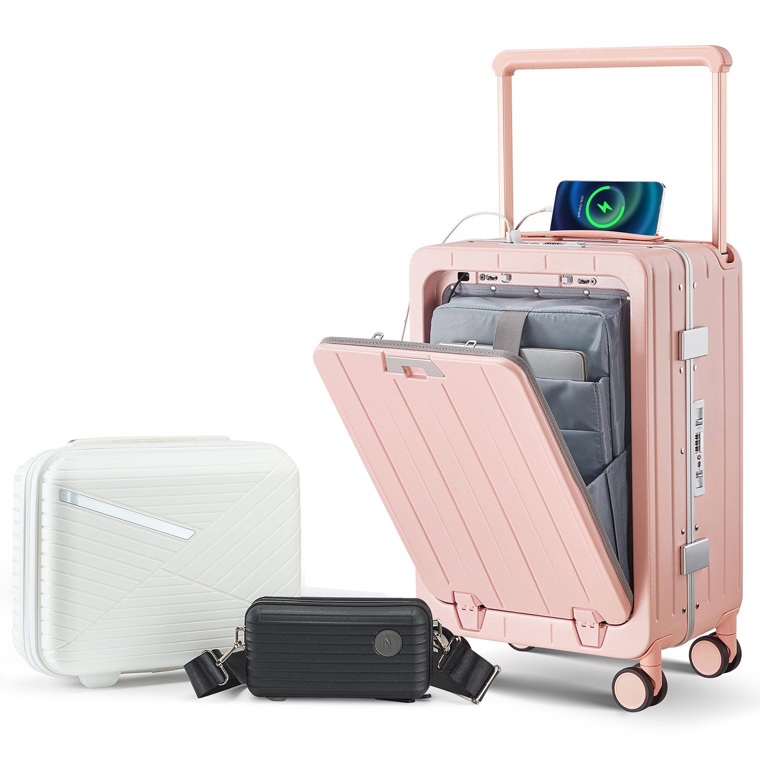 Aluminum Frame 20 Inch With Front Open Carry On Luggage, Pc Hard Shell Aluminum Frame 20 Inch With Front Open Carry On Luggage, Pc Hard Shell
