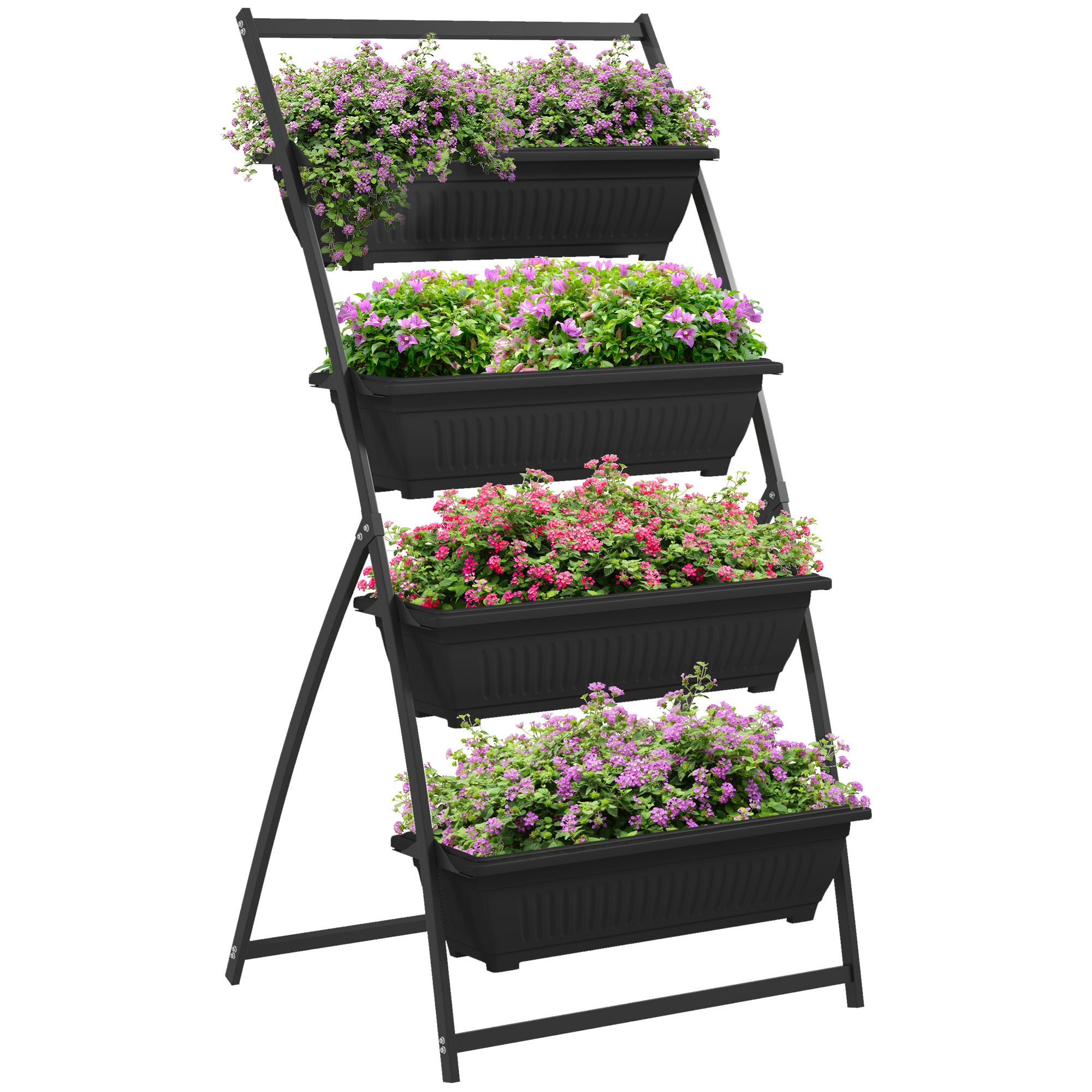 plastic planter stand Outsunny Raised Garden Bed, 4 Tier Vertical Garden Planter Set, 4 Outdoor  Planter Boxes With Stand, Self Draining Design Elevated Garden For