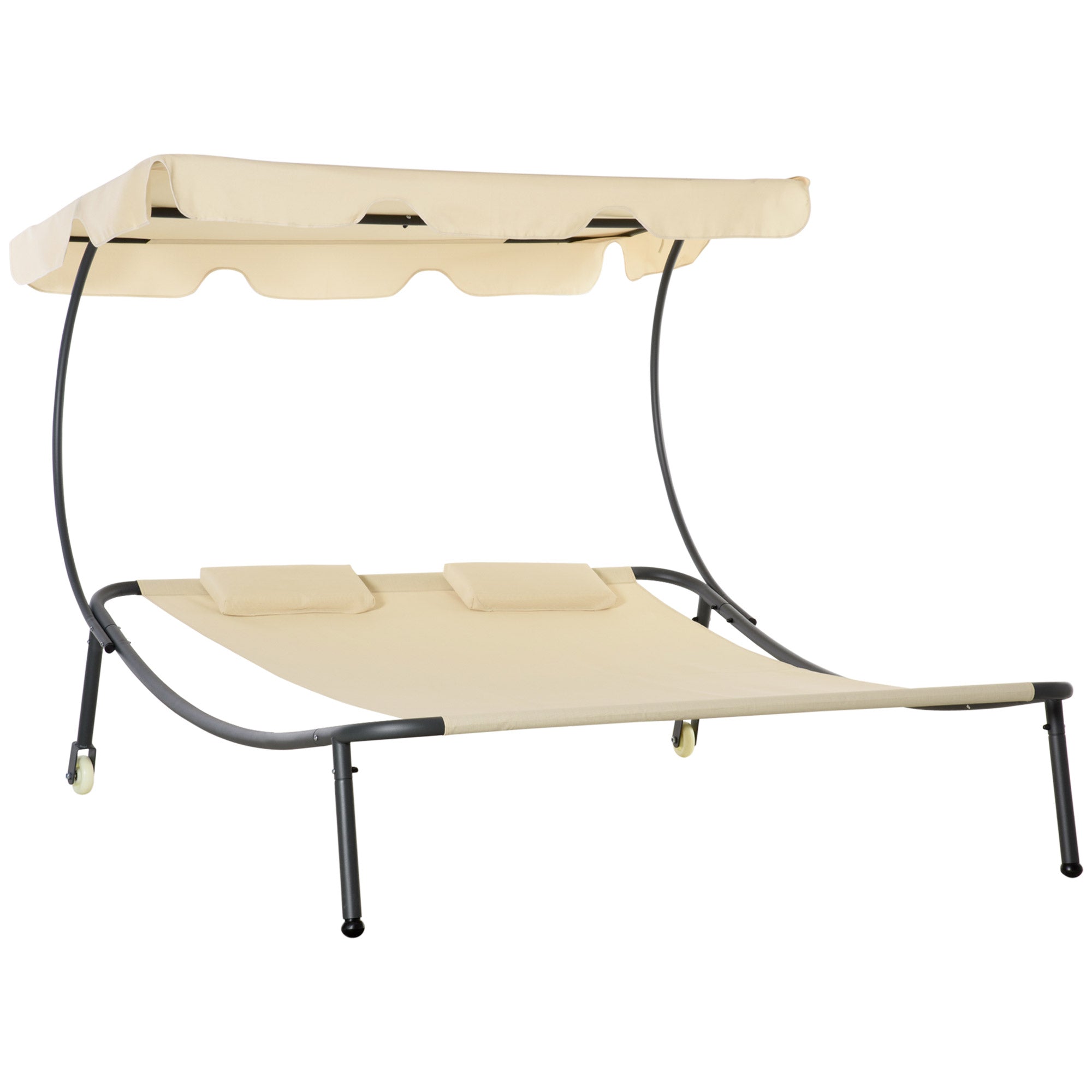 Outsunny Patio Double Chaise Lounge Chair, Outdoor Wheeled Hammock Day