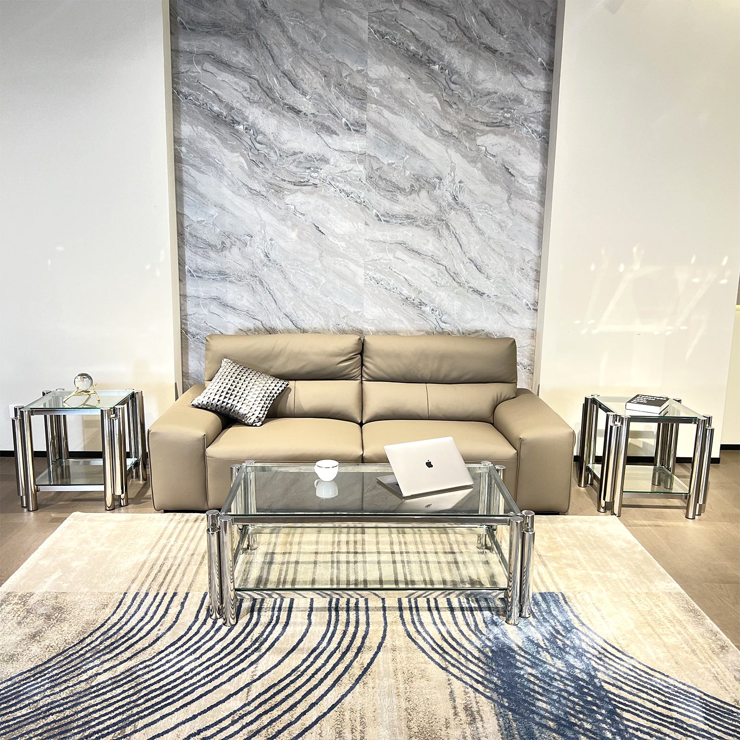 Modern Stainless Steel Coffee Table Set Set Of Double Layer Clear